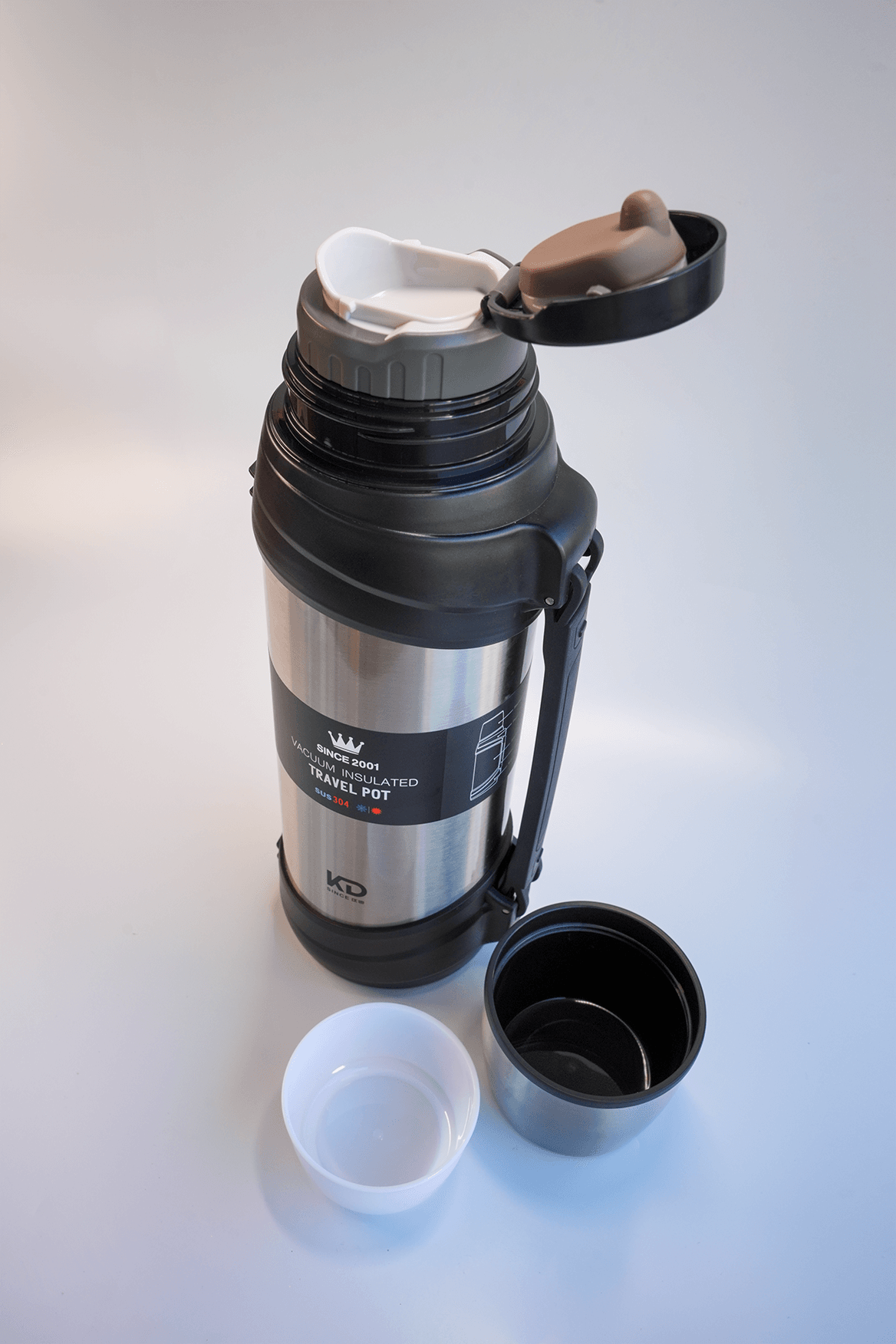 Bardaklı XL Termos, Çift Katmanlı, Paslanmaz çelik 2500ml - Gümüş
