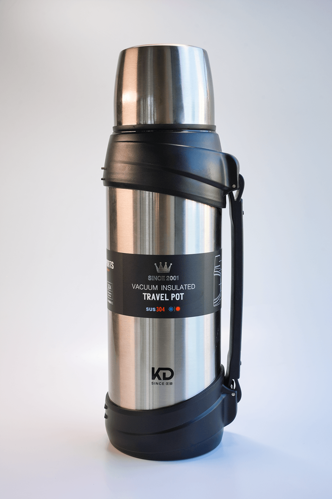 Bardaklı XL Termos, Çift Katmanlı, Paslanmaz çelik 2500ml - Gümüş