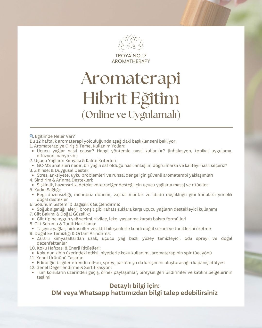 Aromaterapi Hibrit Eğitim (Online + Workshoplara Uzaktan Katılım)