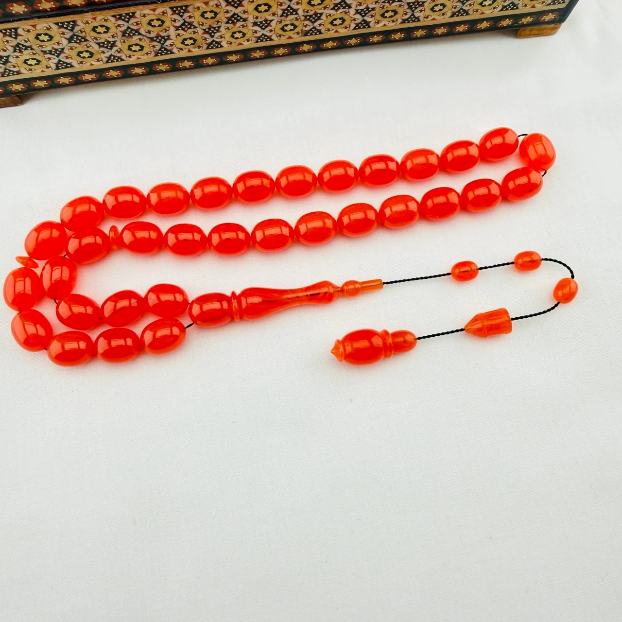 Barış Bülbül Usta İmzalı NEON TURUNCU Osmanlı Sıkma Kehribar Tespih | Dünyada Limitli Üretim