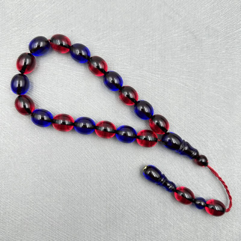 Bordo Mavi Maskot-Efe Ateş Kehribar Tespih (Bülbül Atölye)