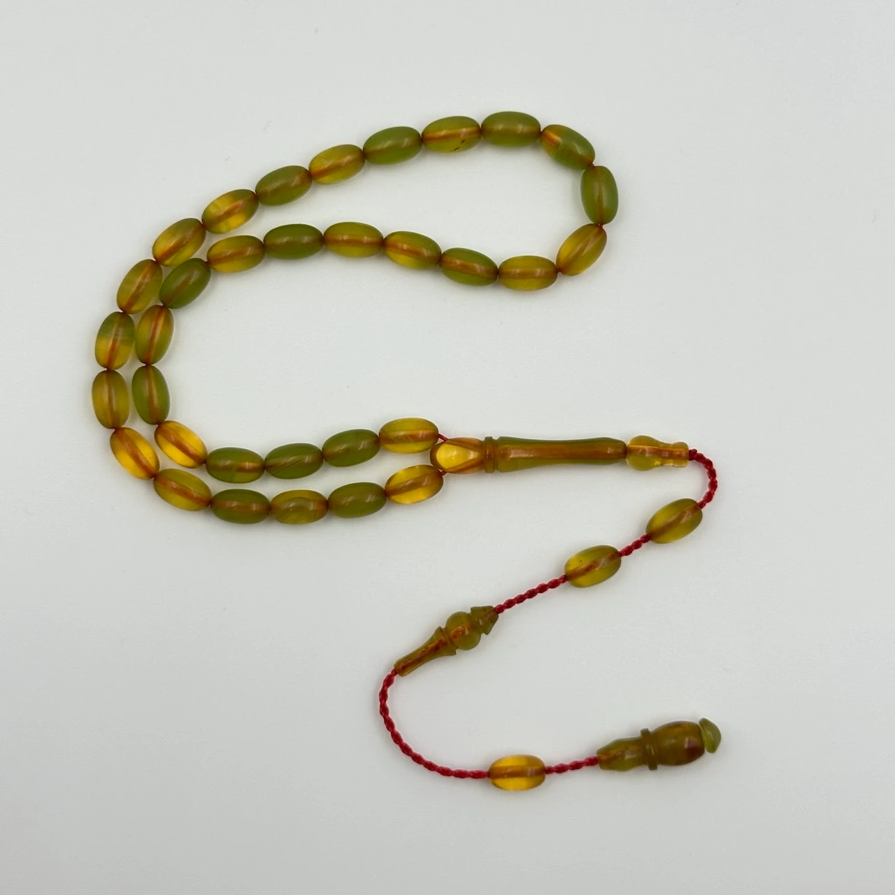 Sarı Yeşil Hareli Bilek Boy Sıkma Kehribar Tespih – Bülbül Atölye Usta İşçiliği