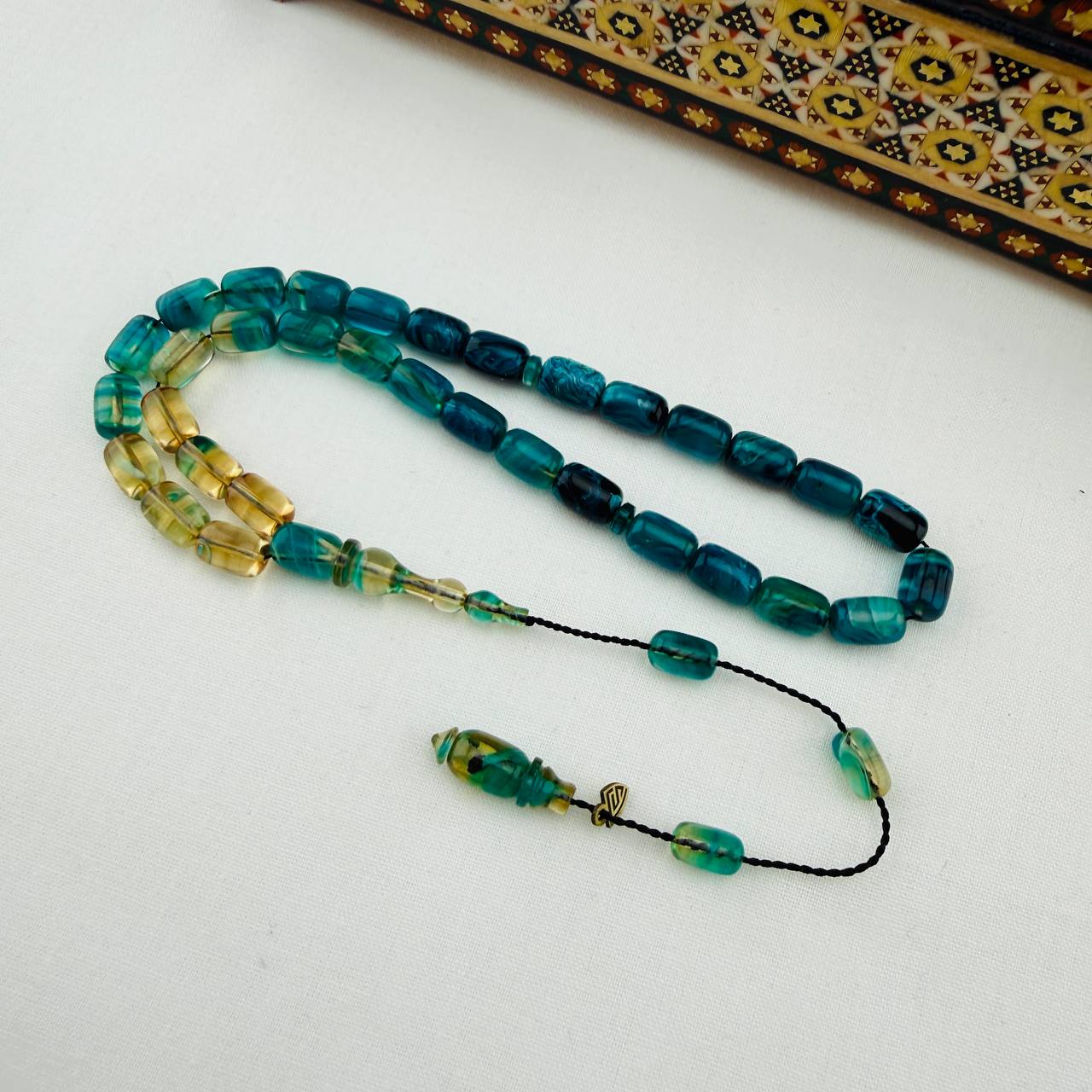 Serkan Başkan Usta İmzalı Turkuaz Hareli Sıkma Kehribar Tespih