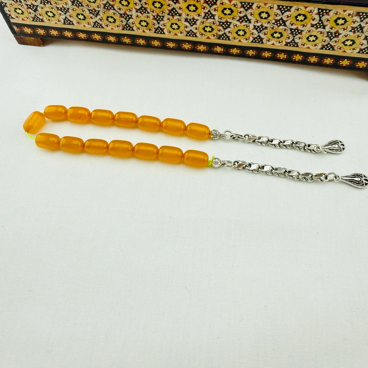 Hareli Sıkma Kehribar Zaza Tespihi | Gümüş Püskül Dizaynlı