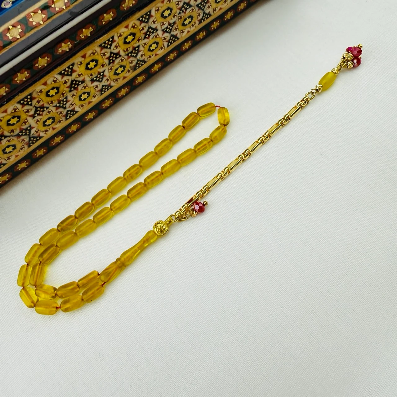 Usta İşi Bilek Boy Hareli Sıkma Kehribar Tespih  Gümüş Püsküllü Zarif