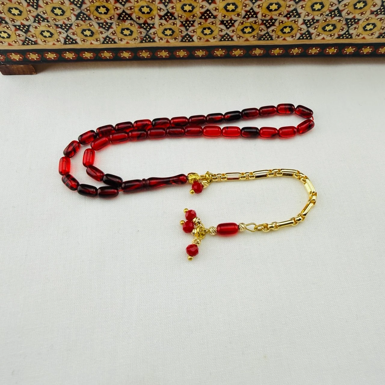 Usta İşi Bilek Boy Kırmızı Süzme Hareli Ateş Kehribar Tespih