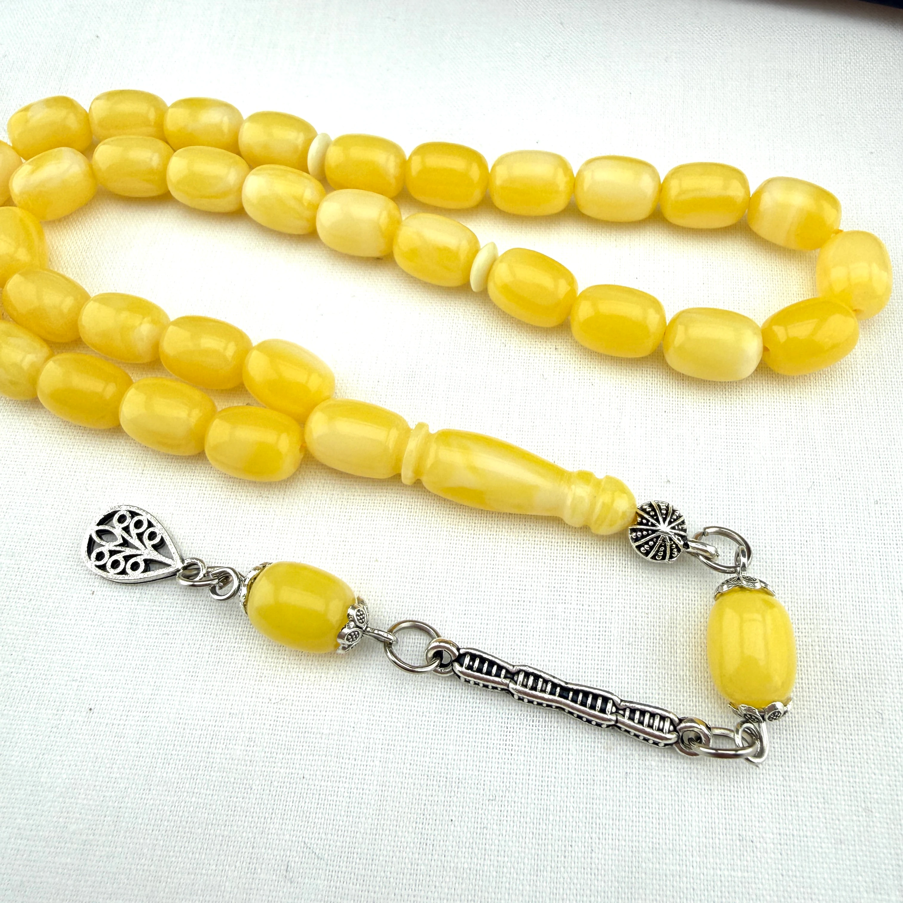 Beyrut Kehribarı | Sarının En Güzel Tonu, Gümüş Dizayn Püsküllü El İşçiliği Tespih