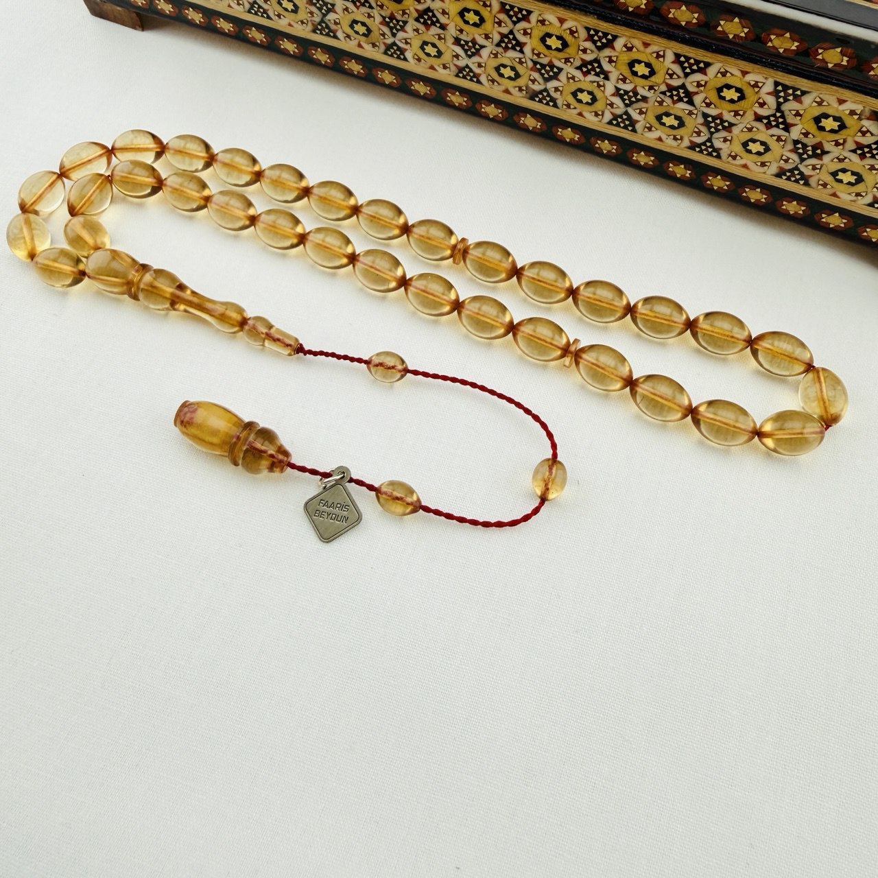 Faaris Beydun Usta İmzalı Ateş Kehribar Tespih | Beyzi Model, Renk Alma Garantili