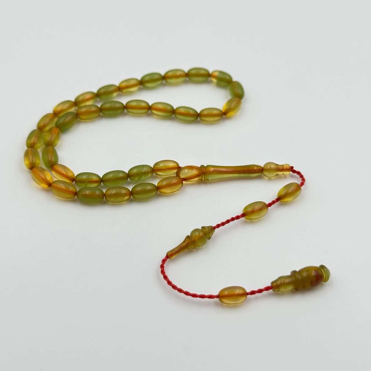 Sarı Yeşil Hareli Bilek Boy Sıkma Kehribar Tespih – Bülbül Atölye Usta İşçiliği