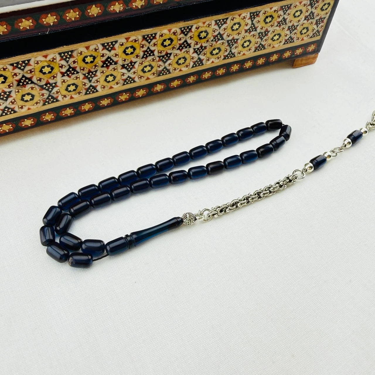 Usta İşi Bilek Boy Mavi Ateş Kehribar Tespih  Zarif ve Çekimlik