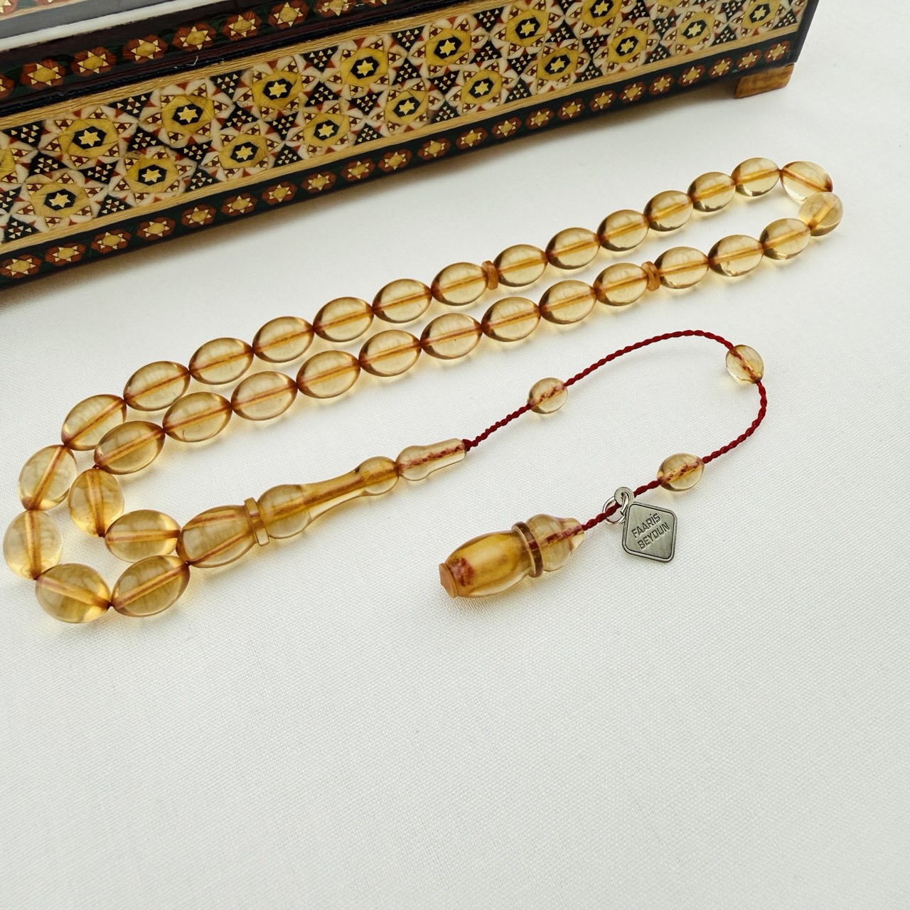 Faaris Beydun Usta İmzalı Ateş Kehribar Tespih | Beyzi Model, Renk Alma Garantili