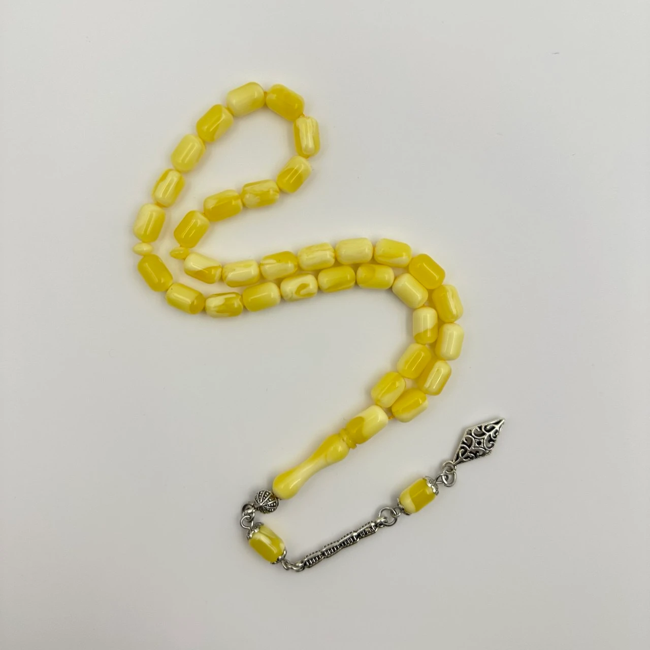 Beyrut Damla Kehribar Özel Gümüş Dizayn Püsküllü Usta Yapımı Tespih