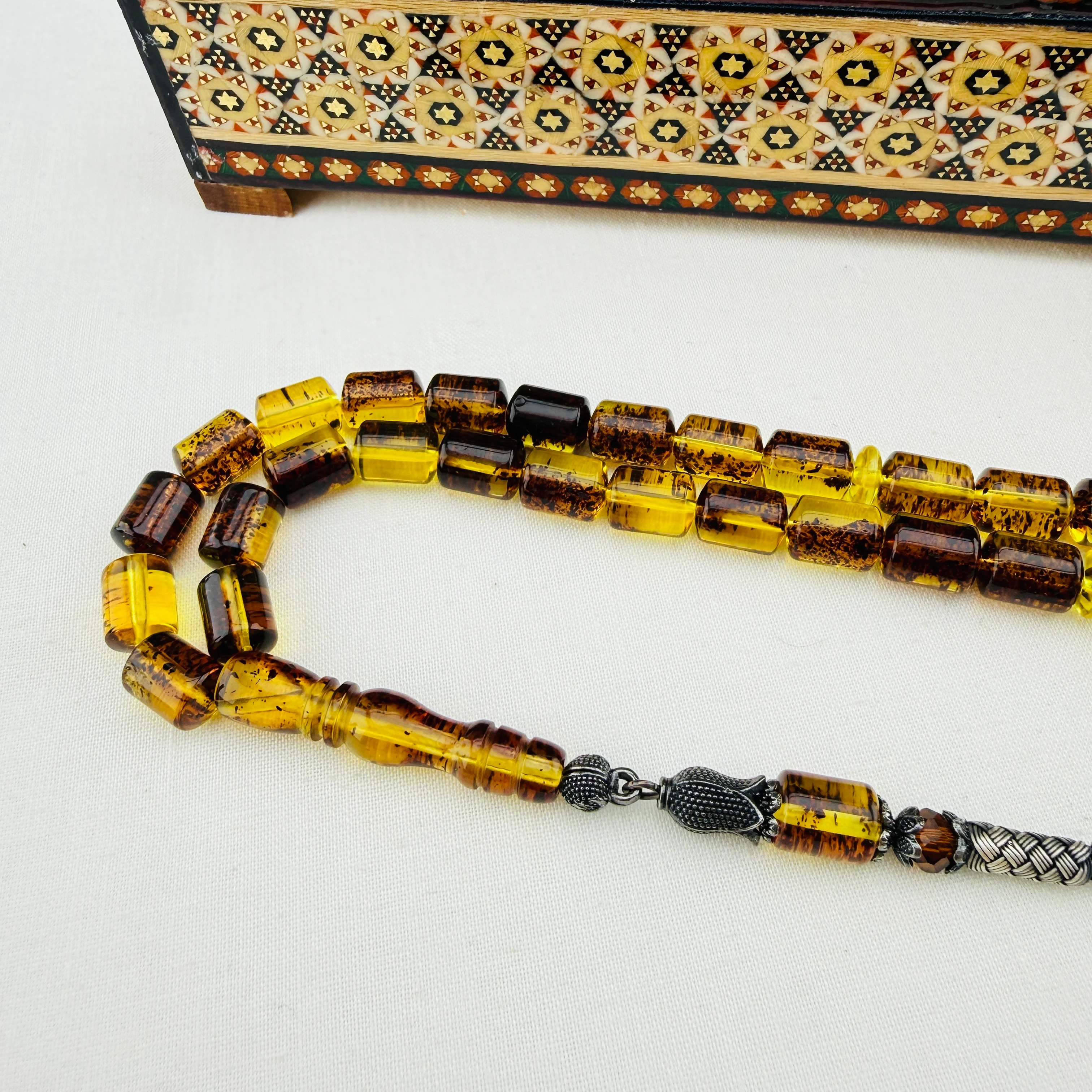 Fosilli Polonya Kehribar Kazaz Püsküllü Koleksiyonluk Tespih