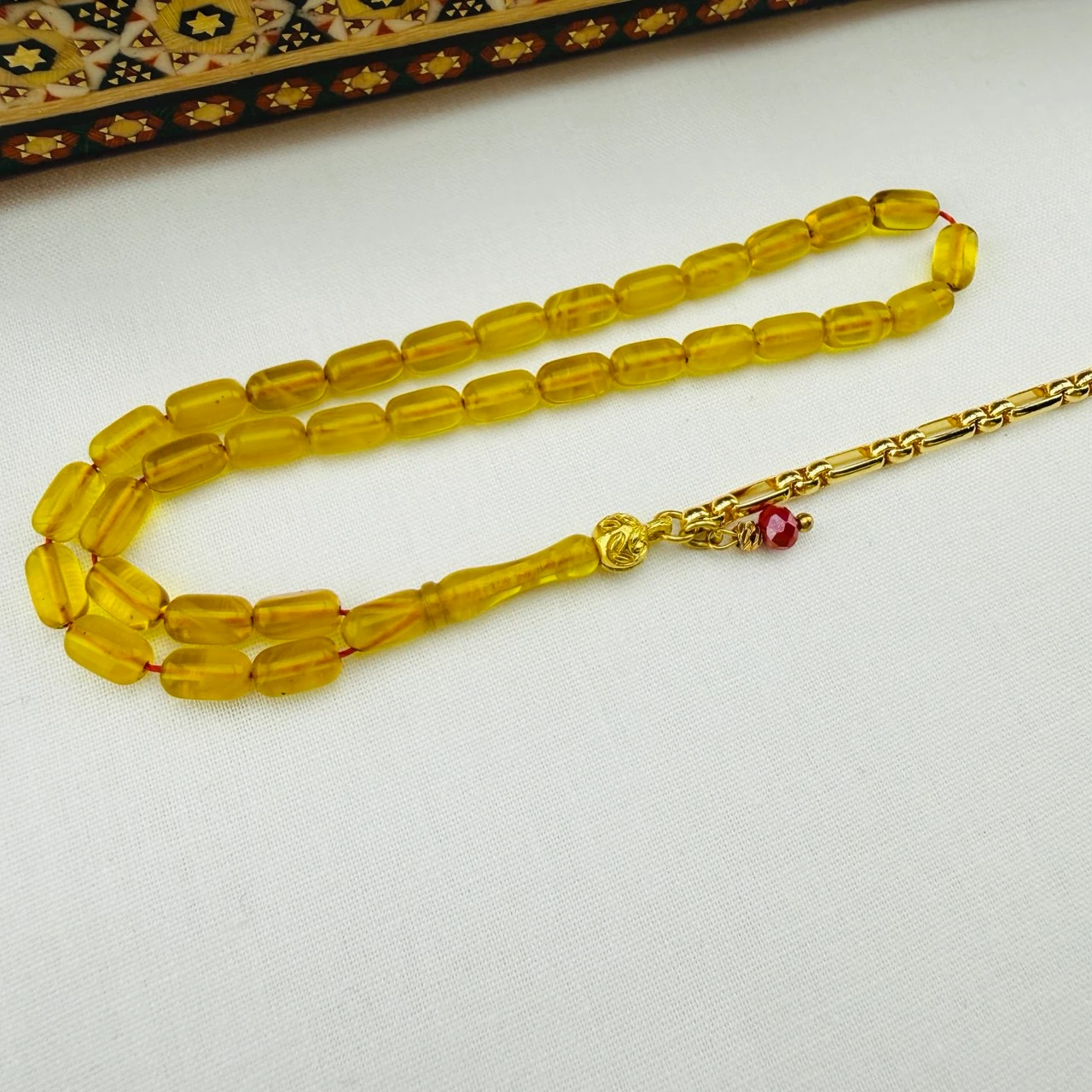 Usta İşi Bilek Boy Hareli Sıkma Kehribar Tespih  Gümüş Püsküllü Zarif