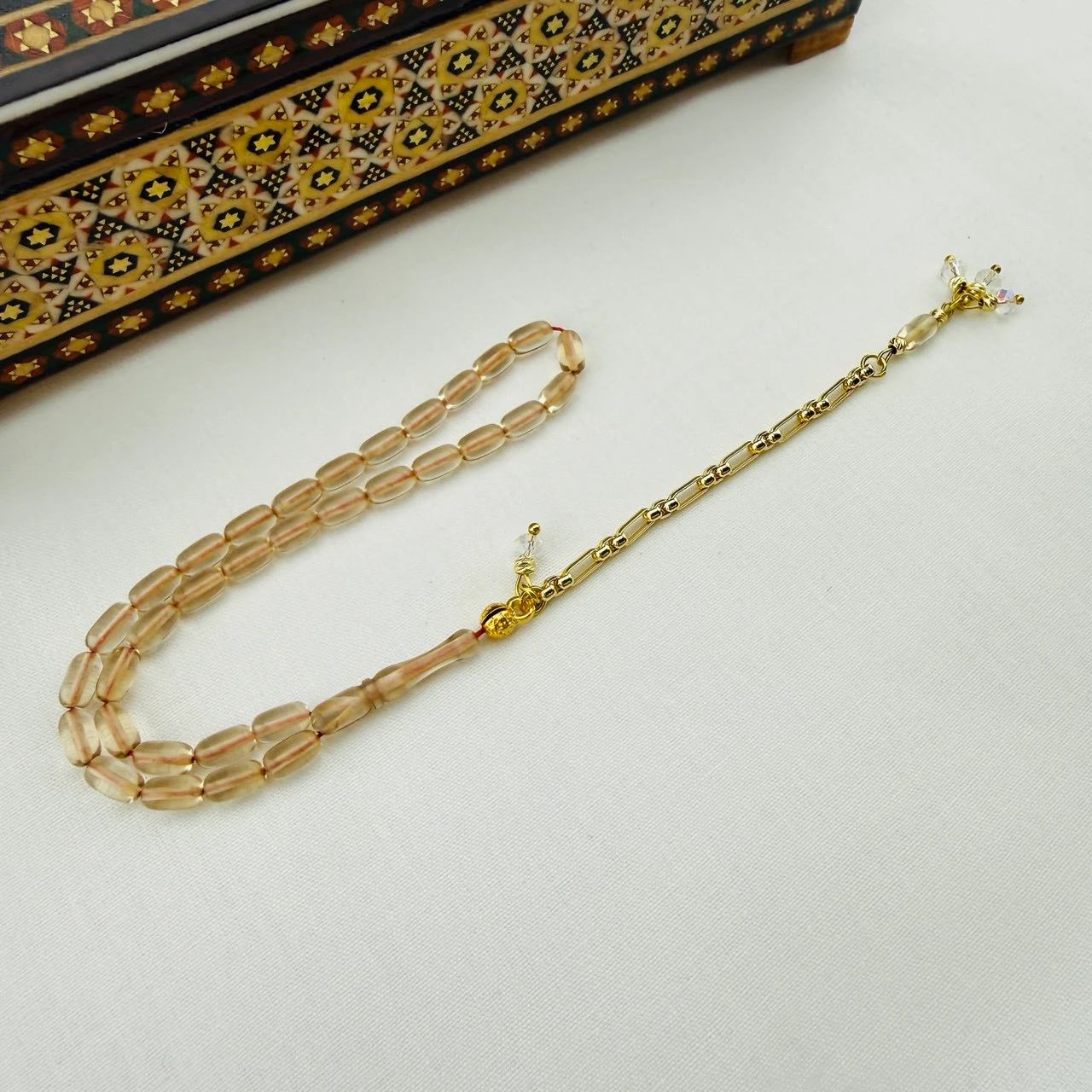 Usta İşi Şeffaf Ateş Kehribar Tespih | Bilek Boyu ve Gümüş Püsküllü Zarif