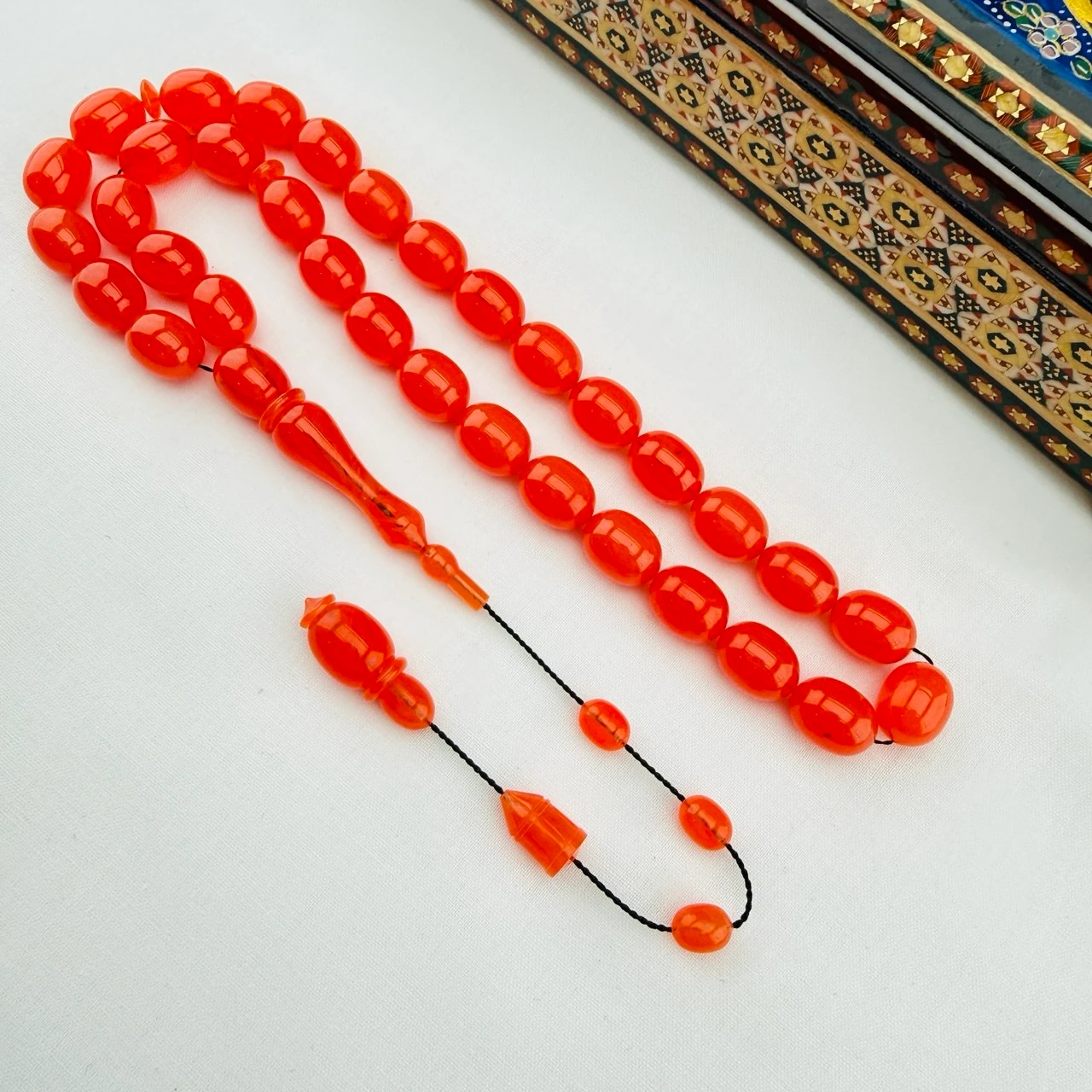 Barış Bülbül Usta İmzalı NEON TURUNCU Osmanlı Sıkma Kehribar Tespih | Dünyada Limitli Üretim