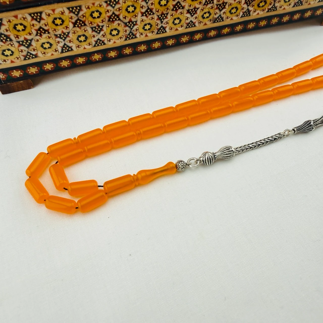 Usta İşi Nadir Renk Alman Bakalit Tespih | Gümüş Püsküllü Vintage Koleksiyon