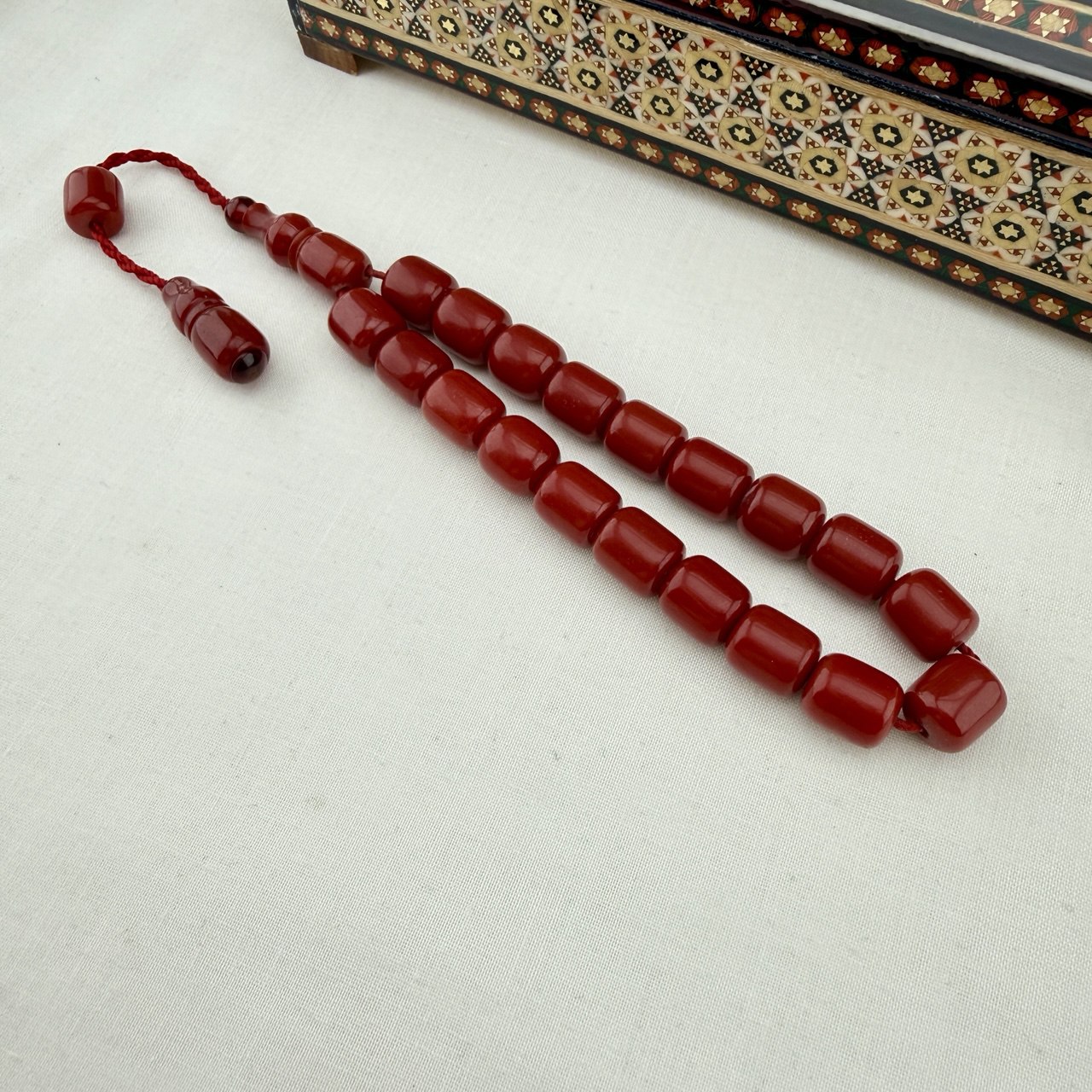 Mercan Rengi Sıkma Kehribar Efe Tespih