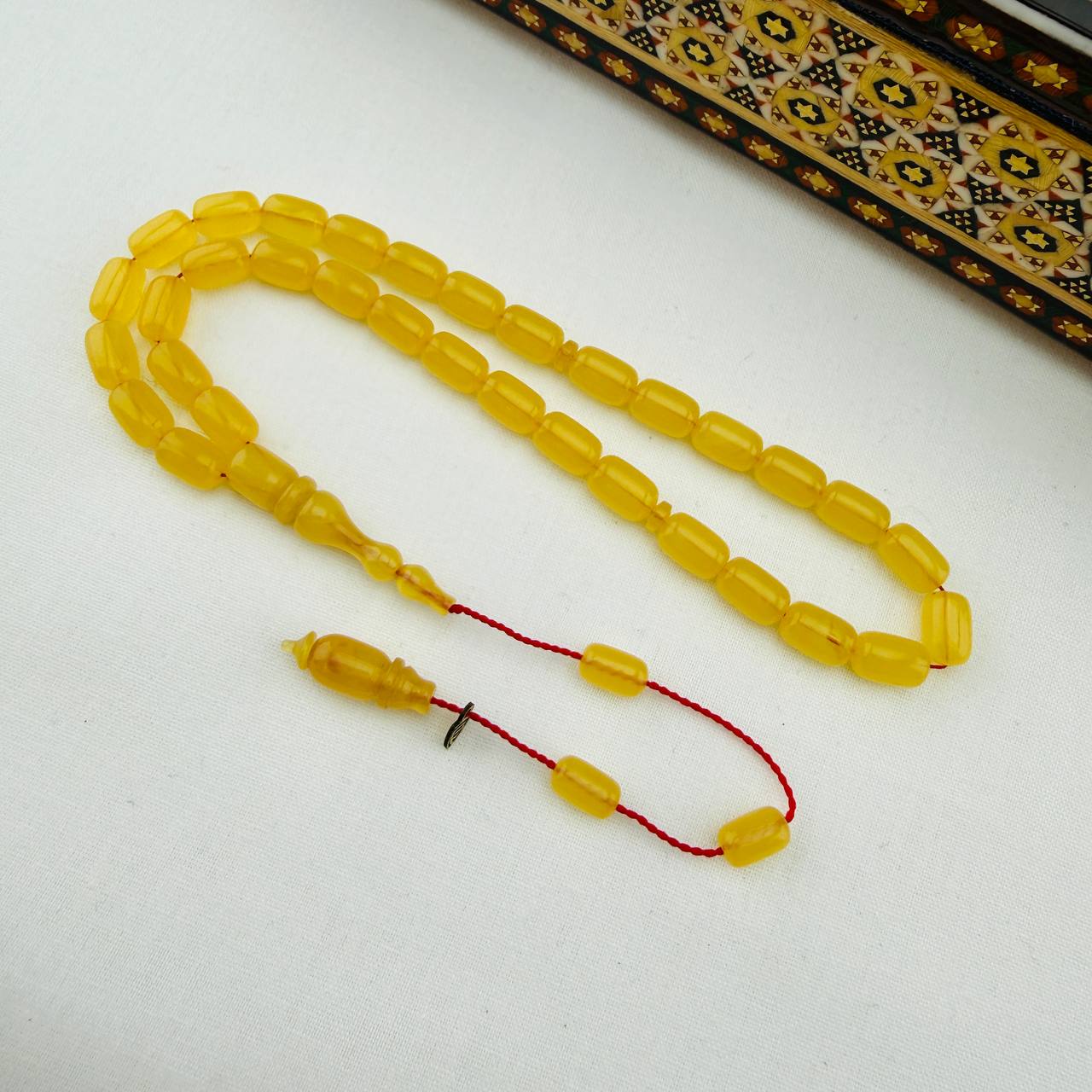 Serkan Başkan Usta İmzalı Limon Sarısı Nadir Blok Hareli Sıkma Kehribar Tespih