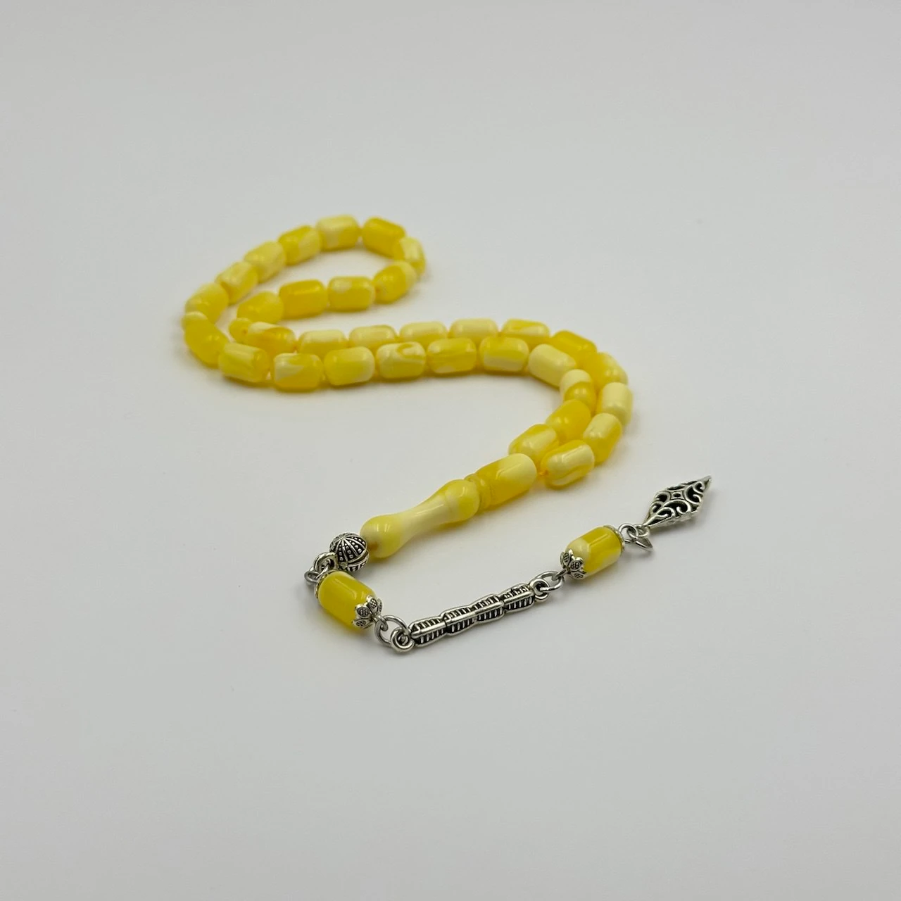 Beyrut Damla Kehribar Özel Gümüş Dizayn Püsküllü Usta Yapımı Tespih