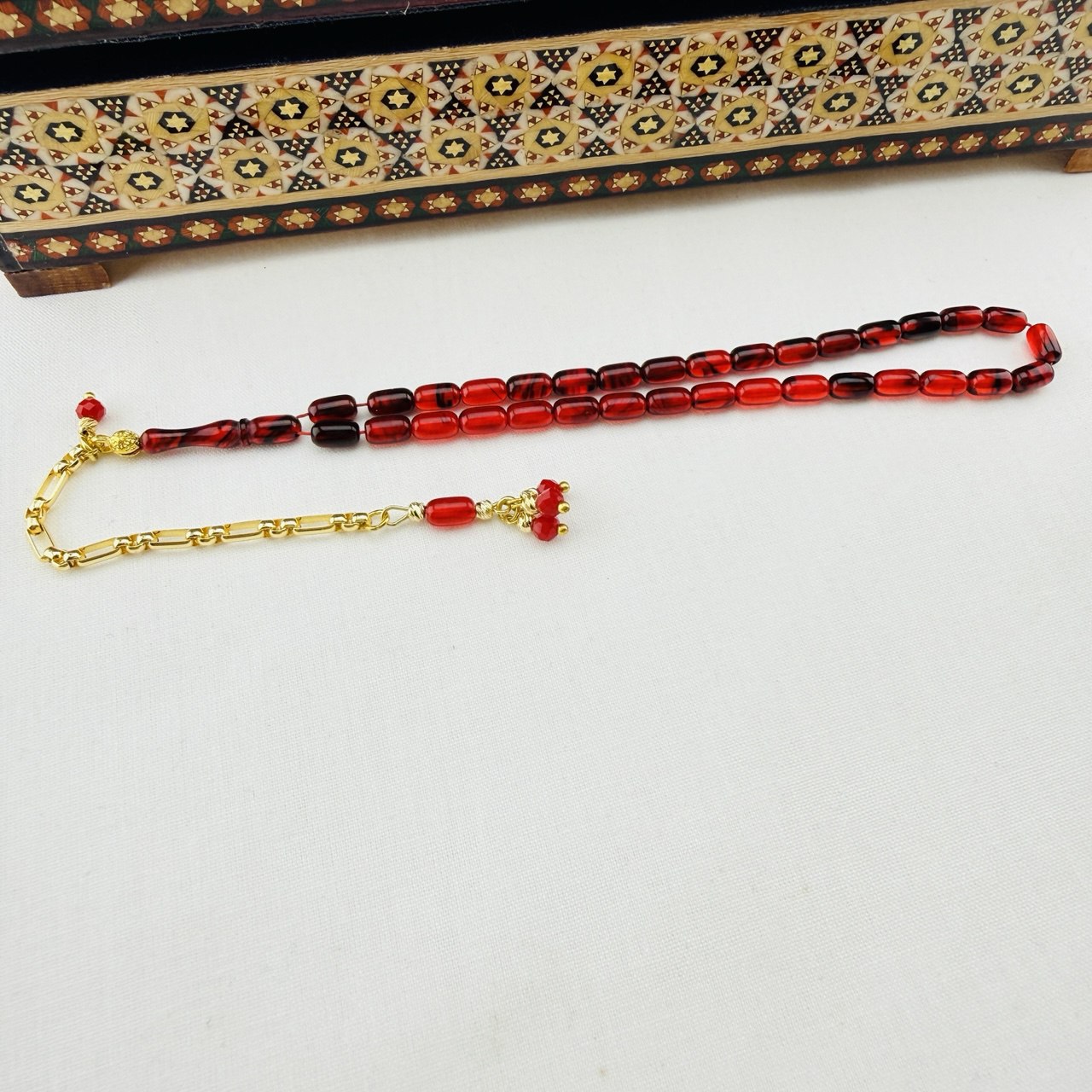 Usta İşi Bilek Boy Kırmızı Süzme Hareli Ateş Kehribar Tespih