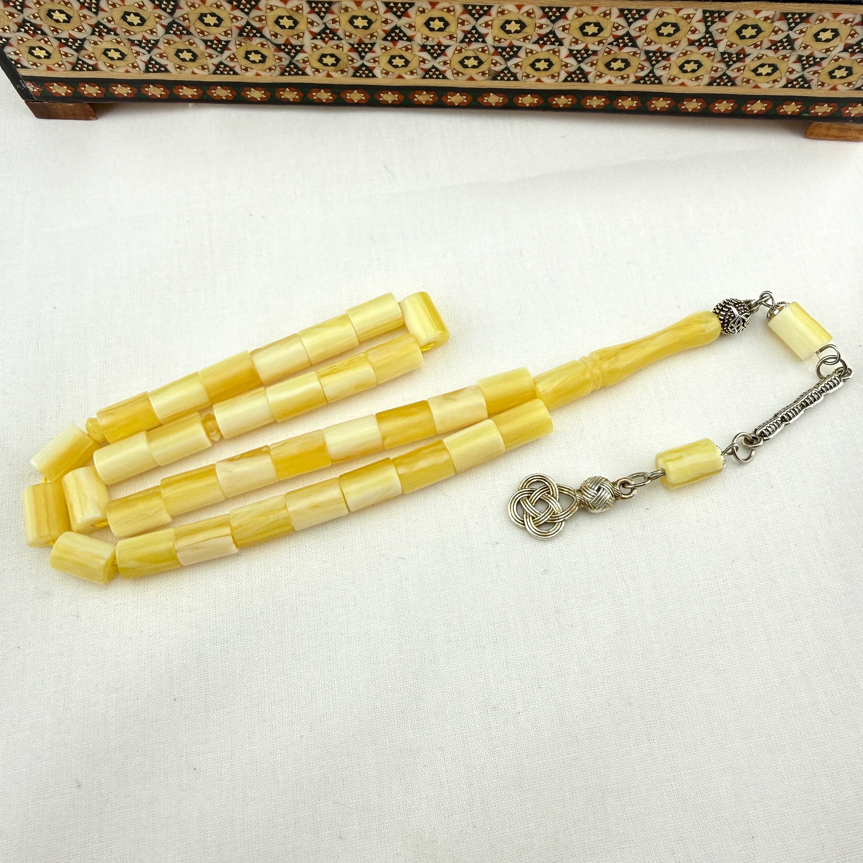 Beyrut Kehribarı Sarının Haresinin Gücü, Gümüş Dizayn Püsküllü El İşçiliği Tespih