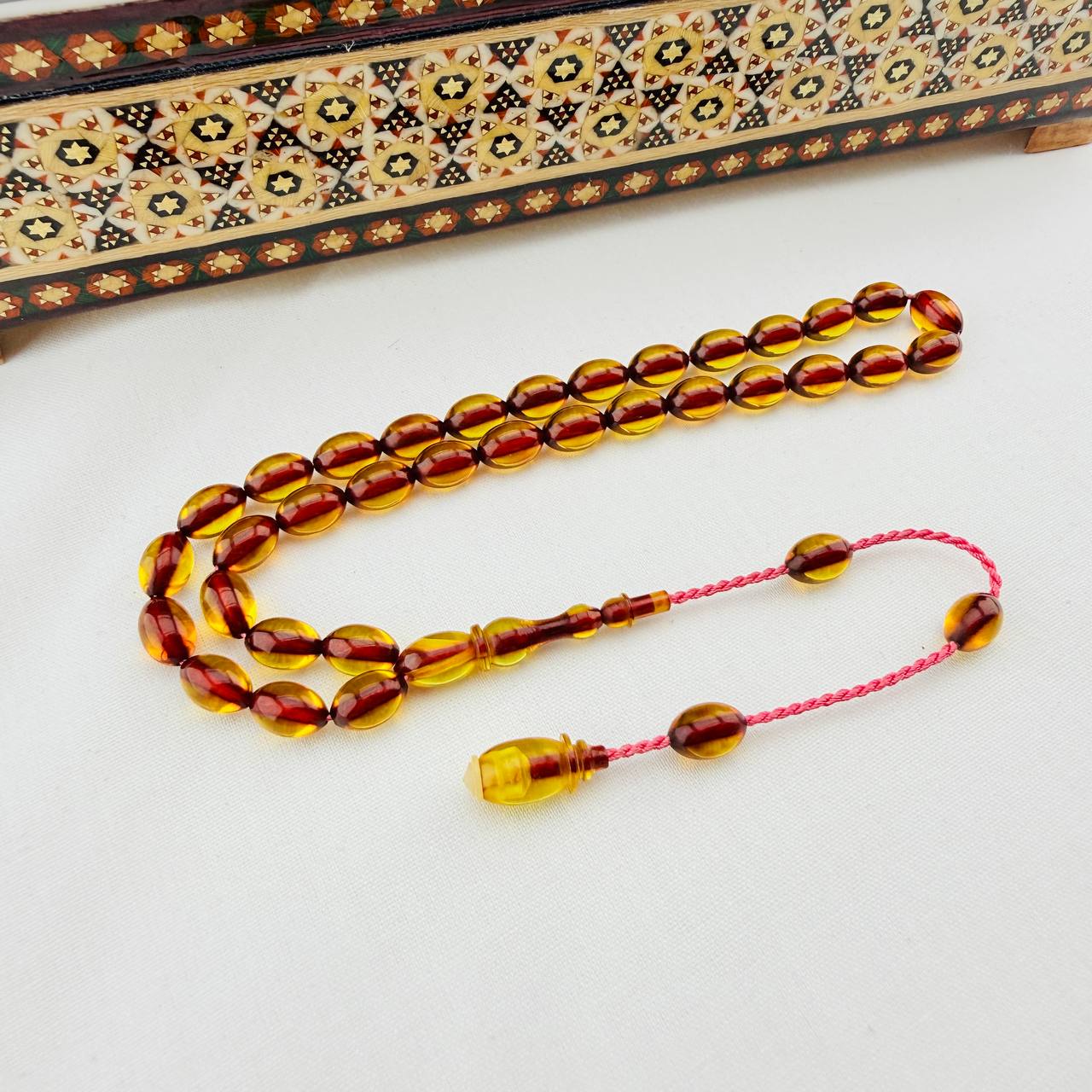 Fahrettin Bülbül Usta Yapımı Osmanlı Ateş Kehribar Tespih – Sanat ve Zarafetin Buluştuğu Eser