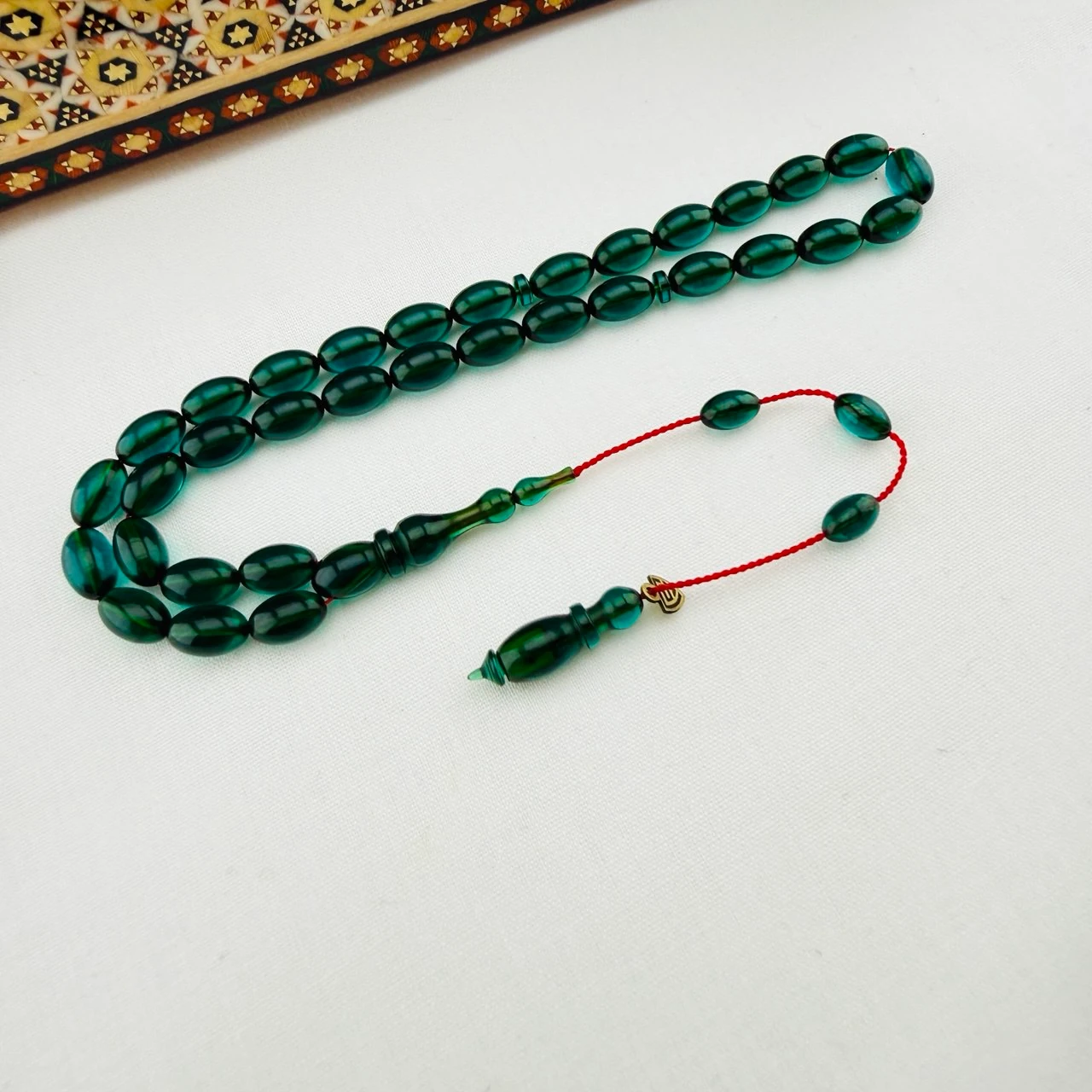 Usta İmzalı Petrol Mavisi Ateş Kehribar Tespih | Koleksiyonluk Derinlik