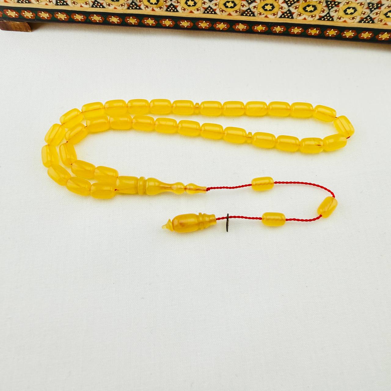 Serkan Başkan Usta İmzalı Limon Sarısı Nadir Blok Hareli Sıkma Kehribar Tespih