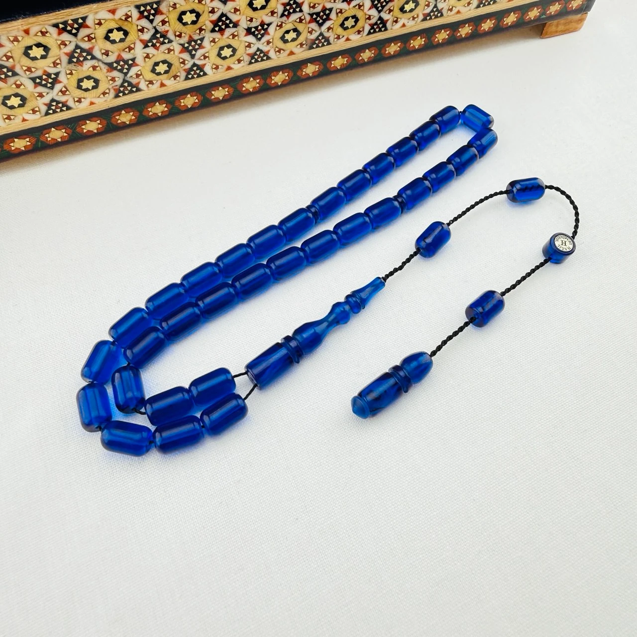 Halil Demirkol Usta İmzalı Mavi Ateş Kehribar Tespih | El Boyu Kapsül Model