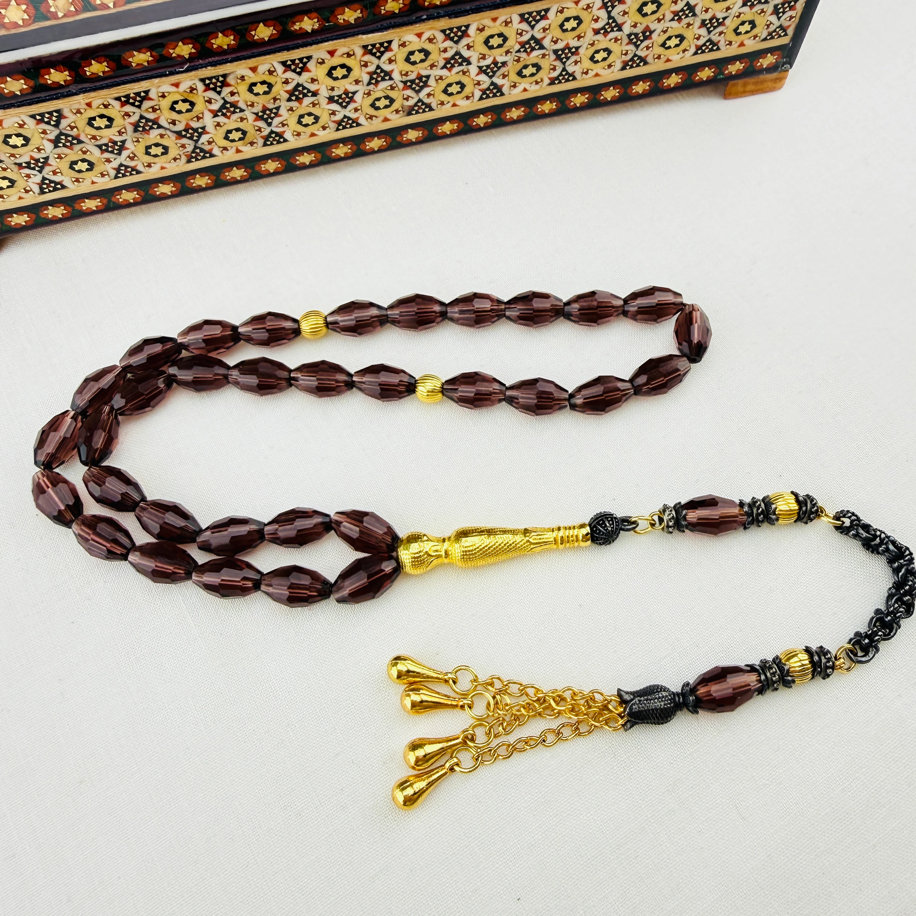 Zültanit Taşı Tespih Altın Yaldız Kaplama İmame ve Püsküllü Koleksiyonluk Model