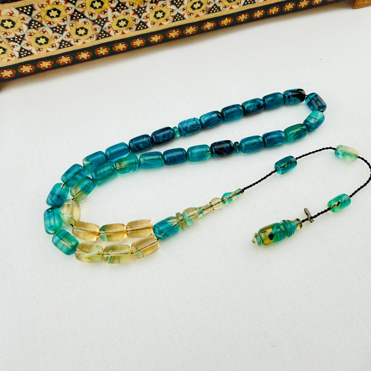 Serkan Başkan Usta İmzalı Turkuaz Hareli Sıkma Kehribar Tespih