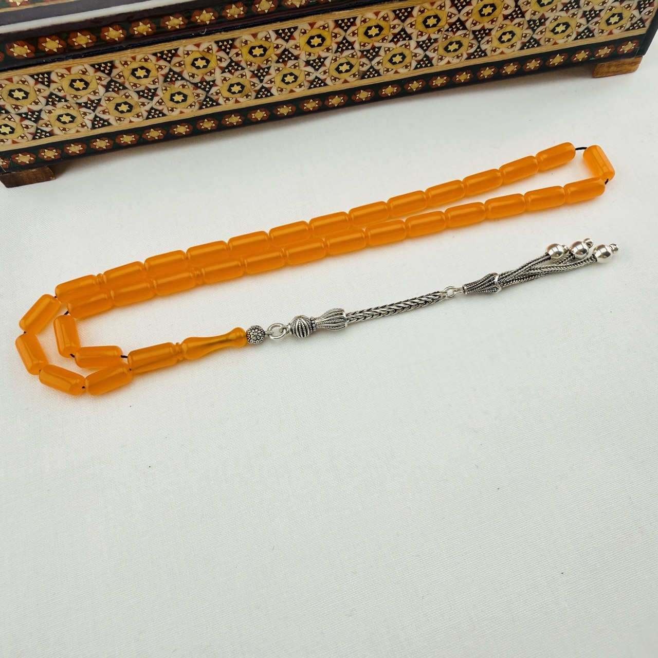 Usta İşi Nadir Renk Alman Bakalit Tespih | Gümüş Püsküllü Vintage Koleksiyon