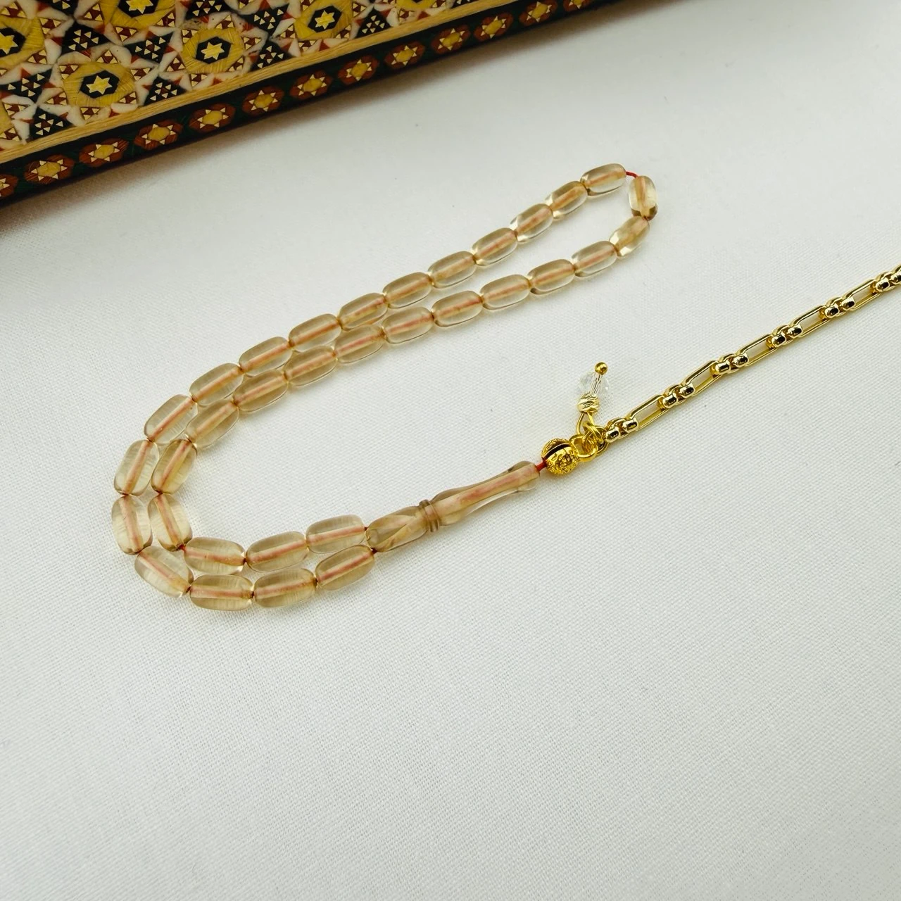 Usta İşi Şeffaf Ateş Kehribar Tespih | Bilek Boyu ve Gümüş Püsküllü Zarif