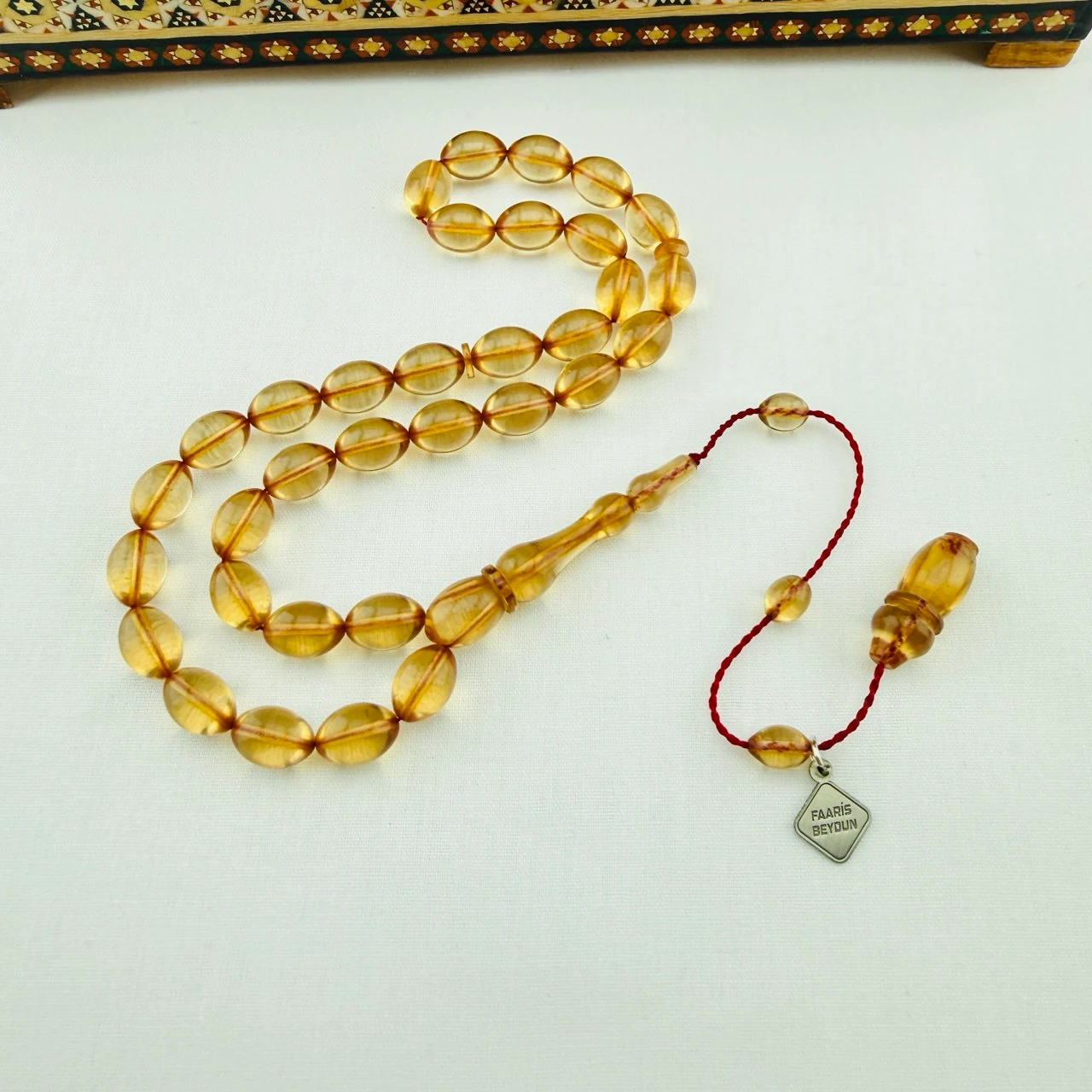 Faaris Beydun Usta İmzalı Ateş Kehribar Tespih | Beyzi Model, Renk Alma Garantili