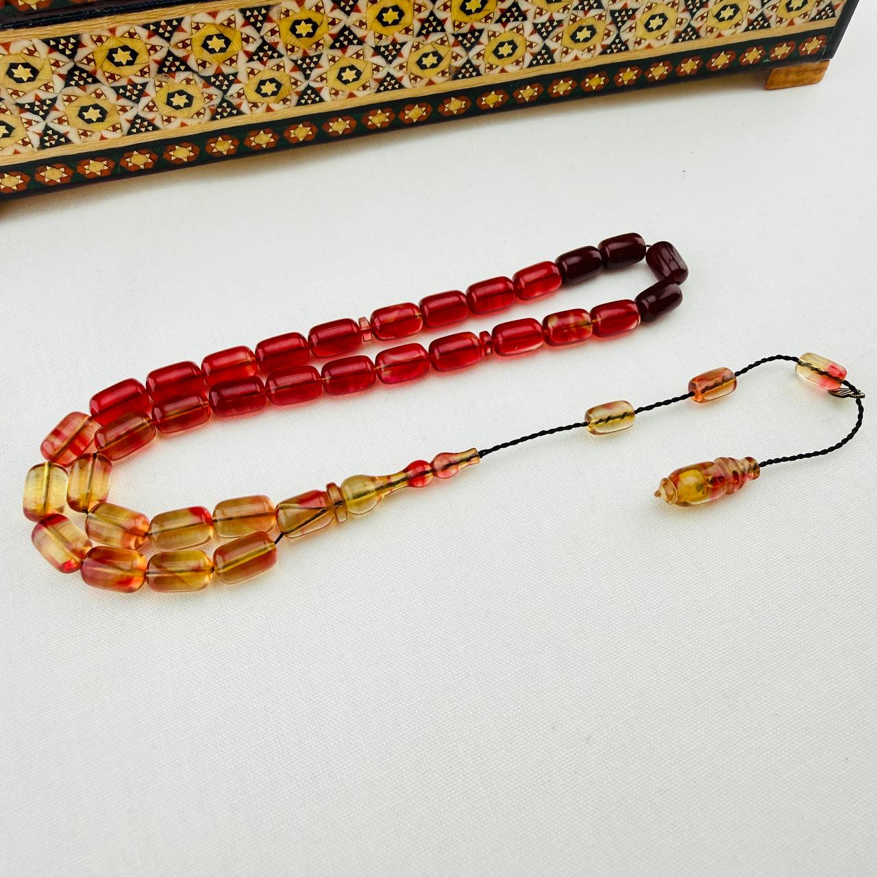 Serkan Başkan Usta İşçilikli Kırmızı Hareli Sıkma Kehribar Tespih