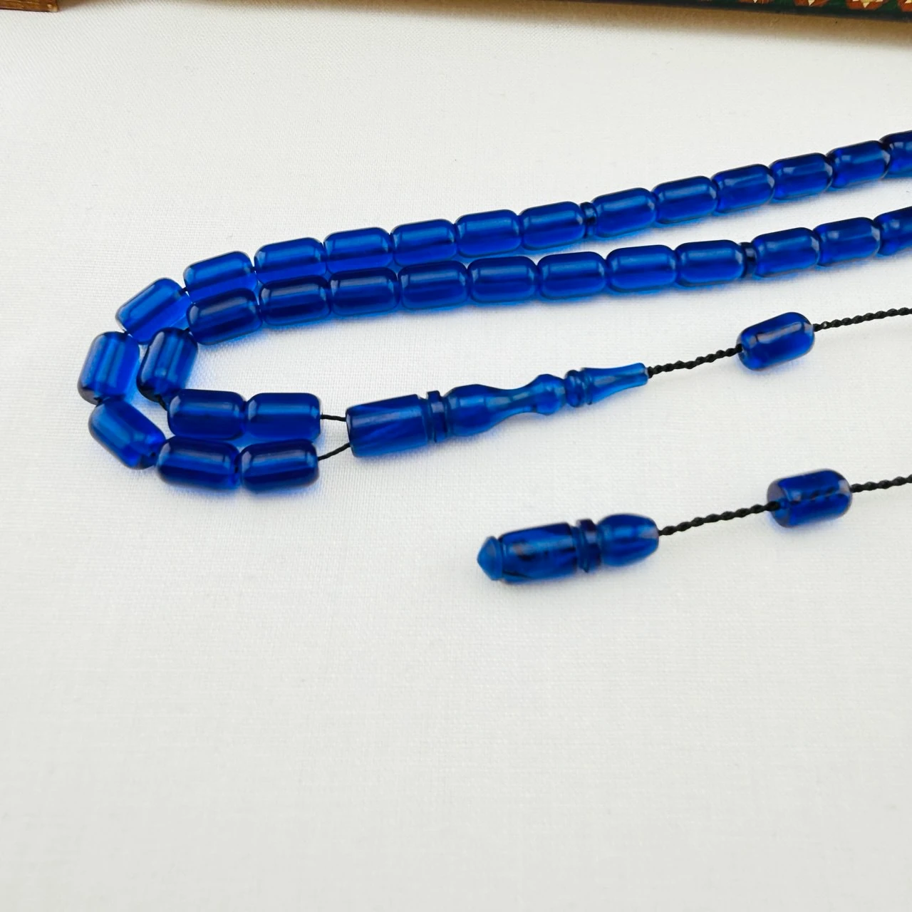 Halil Demirkol Usta İmzalı Mavi Ateş Kehribar Tespih | El Boyu Kapsül Model