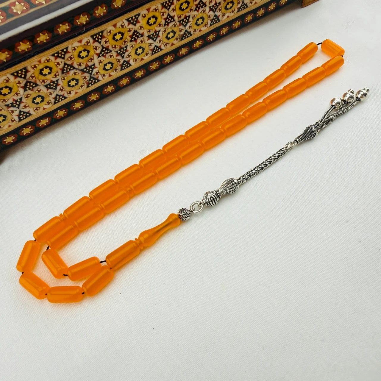 Usta İşi Nadir Renk Alman Bakalit Tespih | Gümüş Püsküllü Vintage Koleksiyon