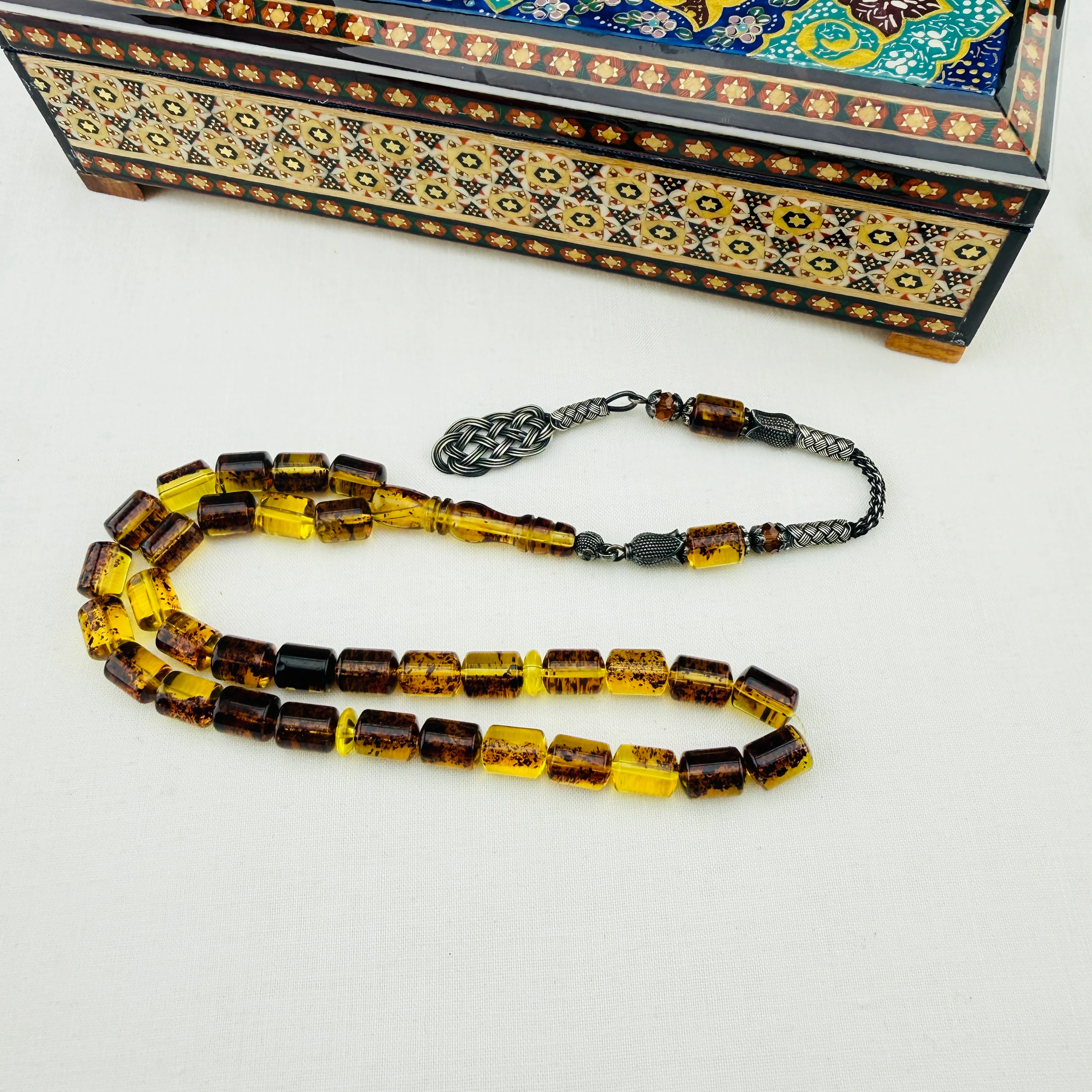 Fosilli Polonya Kehribar Kazaz Püsküllü Koleksiyonluk Tespih