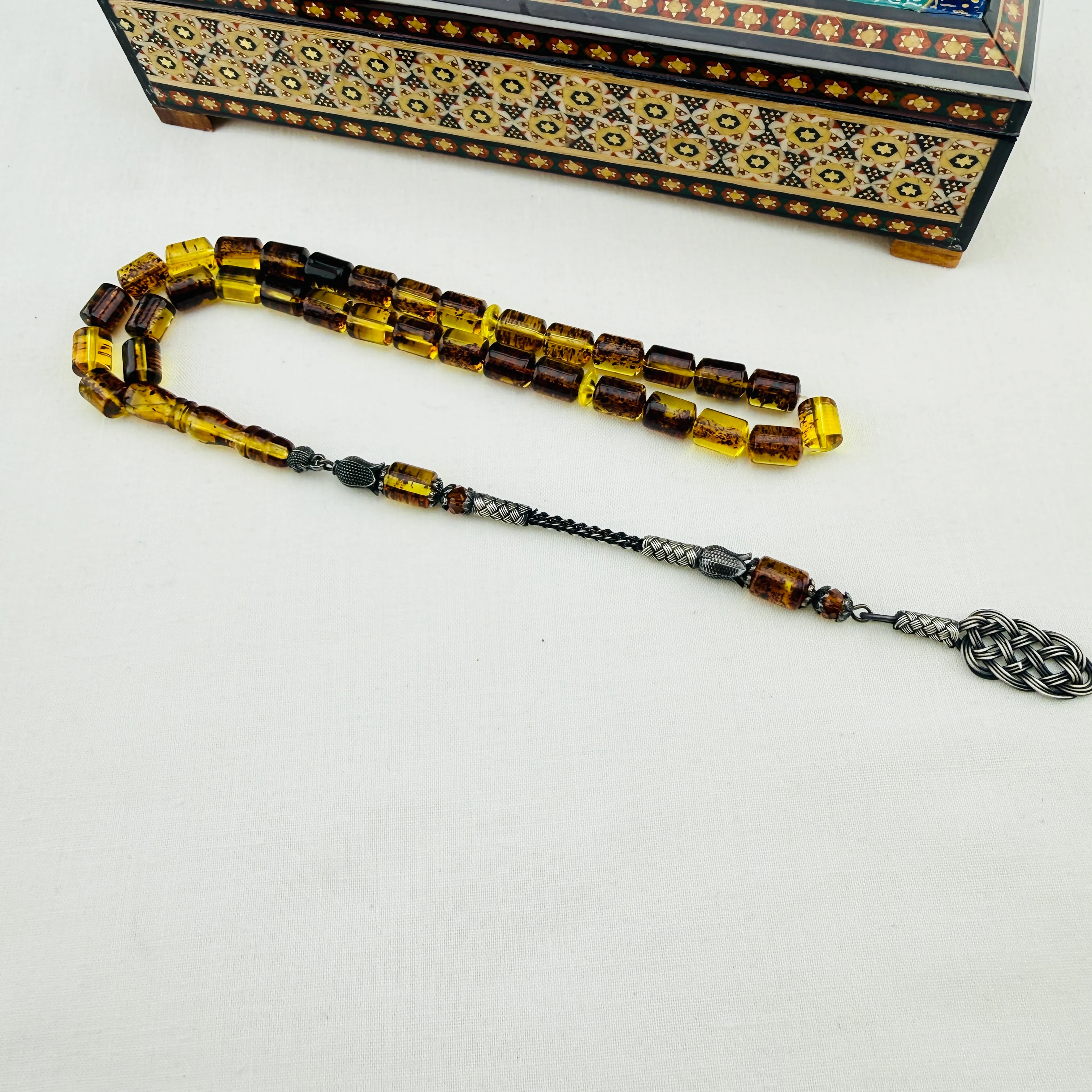 Fosilli Polonya Kehribar Kazaz Püsküllü Koleksiyonluk Tespih