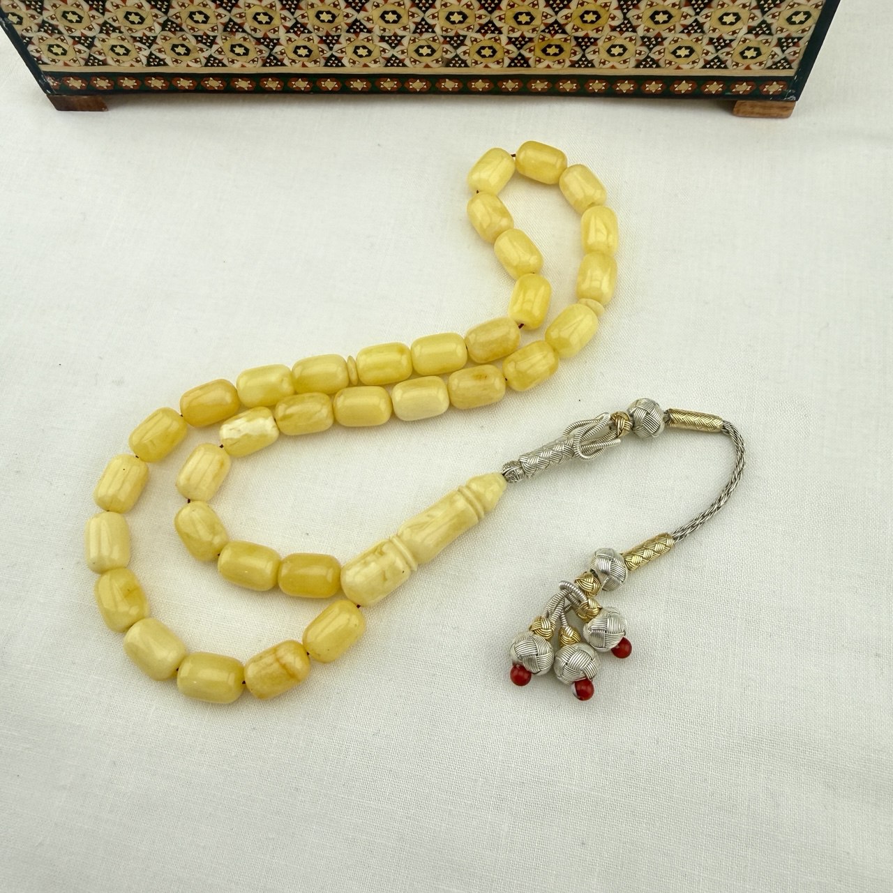 Kliningrad Damla Kehribar Tiger Hareli Has Gümüş Kazaz Püsküllü Koleksiyonluk Tespih