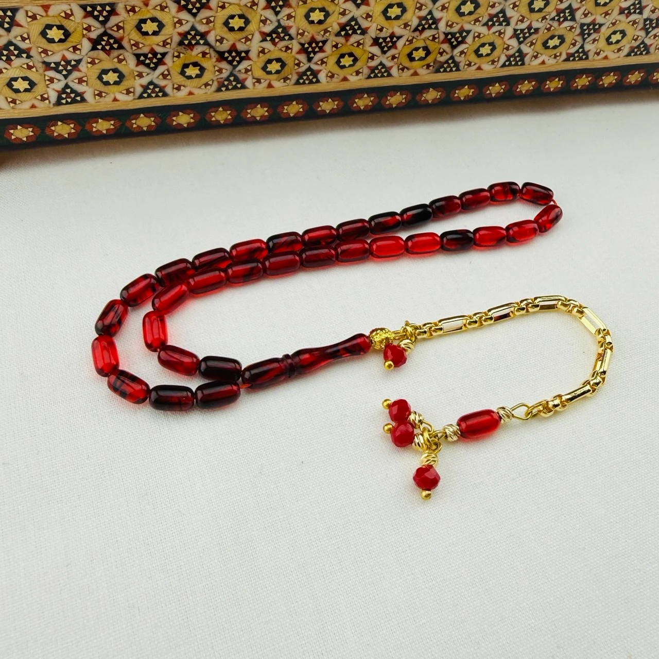 Usta İşi Bilek Boy Kırmızı Süzme Hareli Ateş Kehribar Tespih