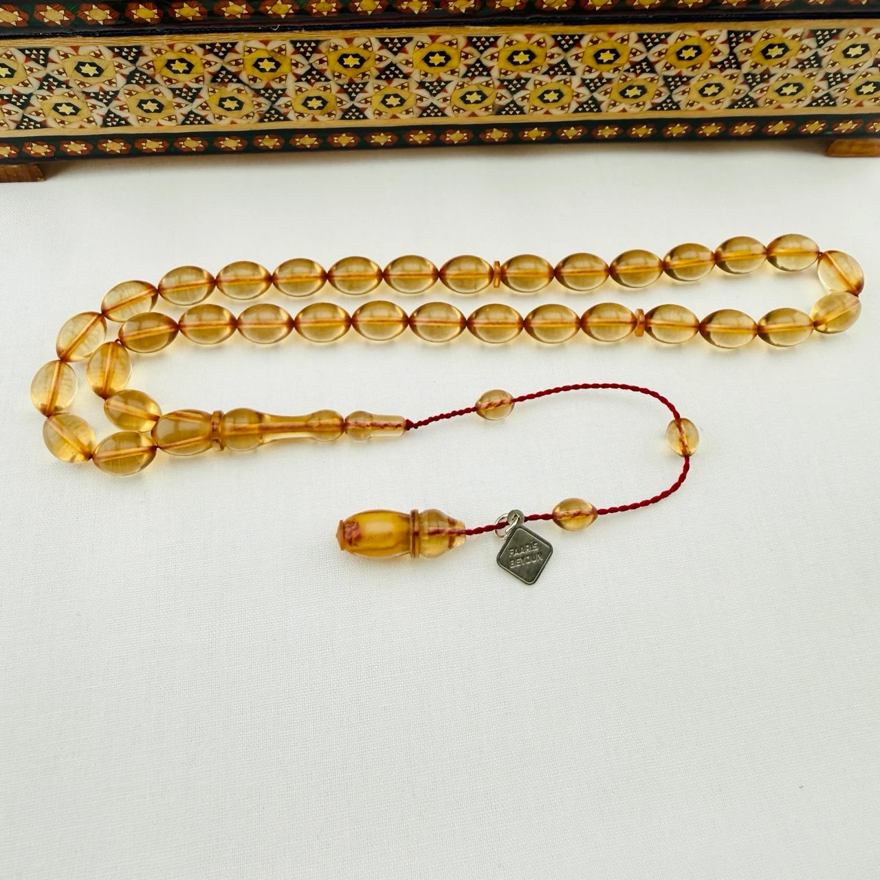 Faaris Beydun Usta İmzalı Ateş Kehribar Tespih | Beyzi Model, Renk Alma Garantili