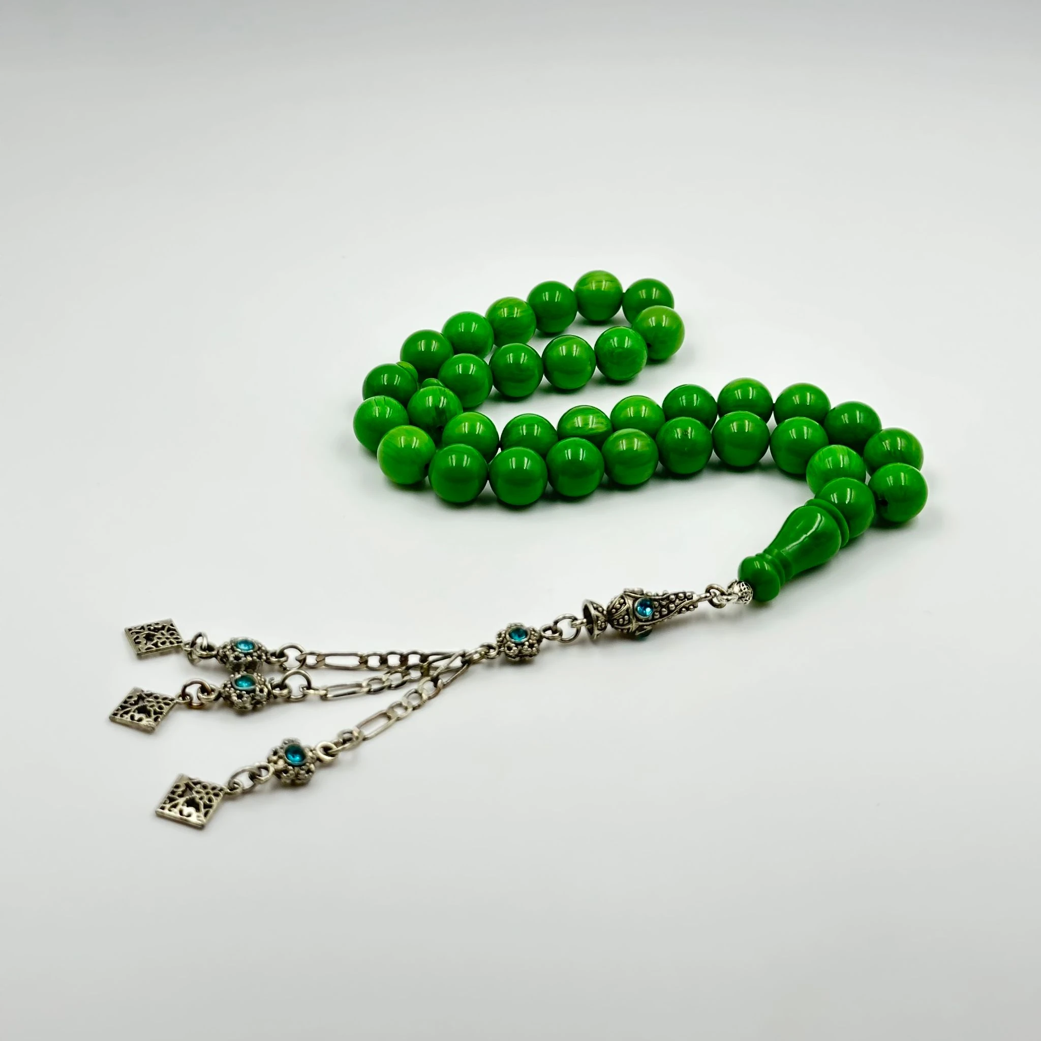 Bülbül Atölye El İşi Kuru Torna Eski Yeşil Hareli Katalin Tespih