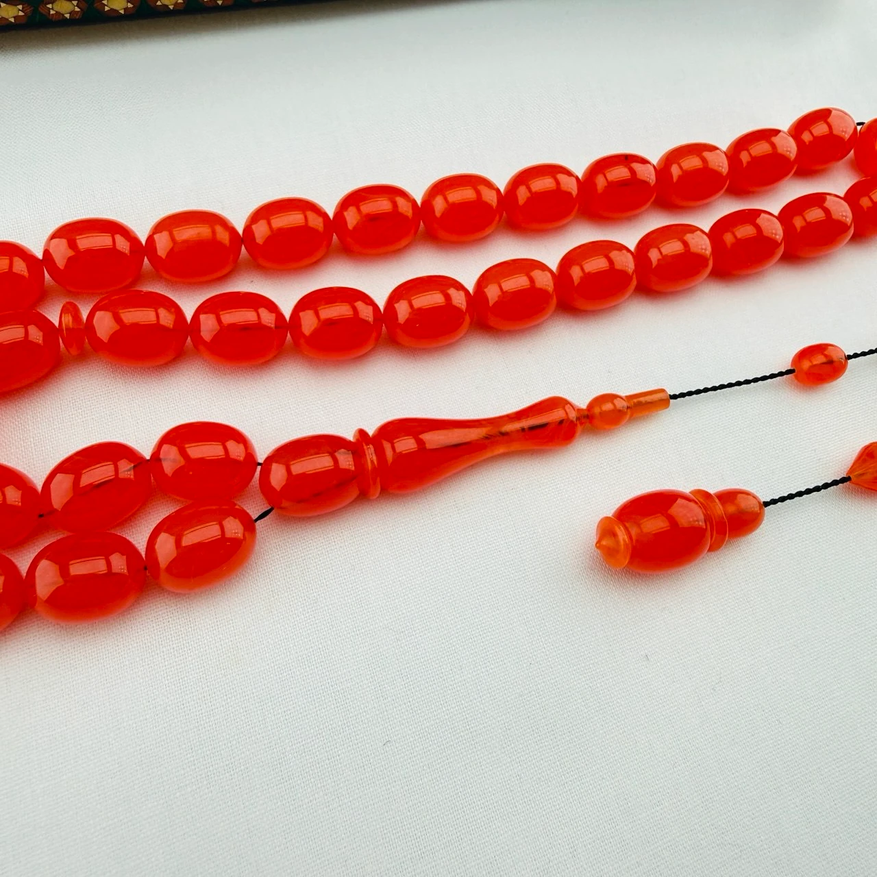 Barış Bülbül Usta İmzalı NEON TURUNCU Osmanlı Sıkma Kehribar Tespih | Dünyada Limitli Üretim