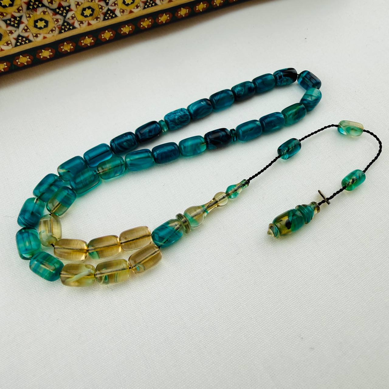 Serkan Başkan Usta İmzalı Turkuaz Hareli Sıkma Kehribar Tespih