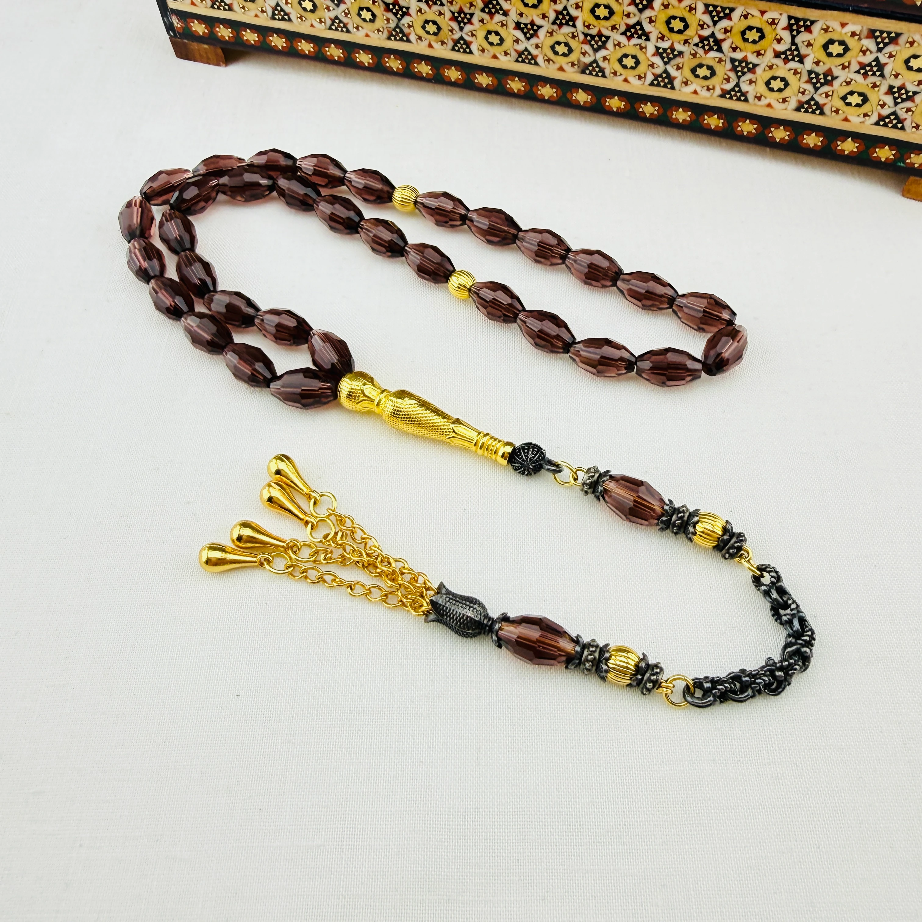 Zültanit Taşı Tespih Altın Yaldız Kaplama İmame ve Püsküllü Koleksiyonluk Model