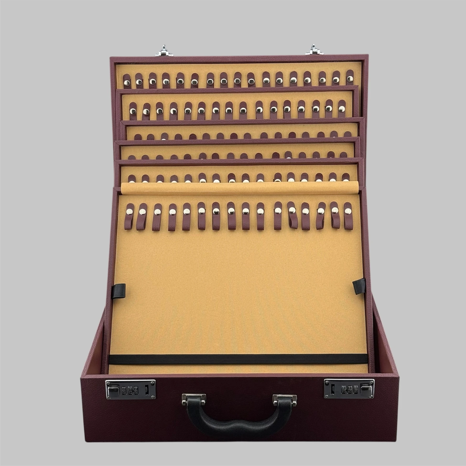 Bordo Deri Desenli 114'lü Koleksiyonluk Şifreli Tesbih Çantası