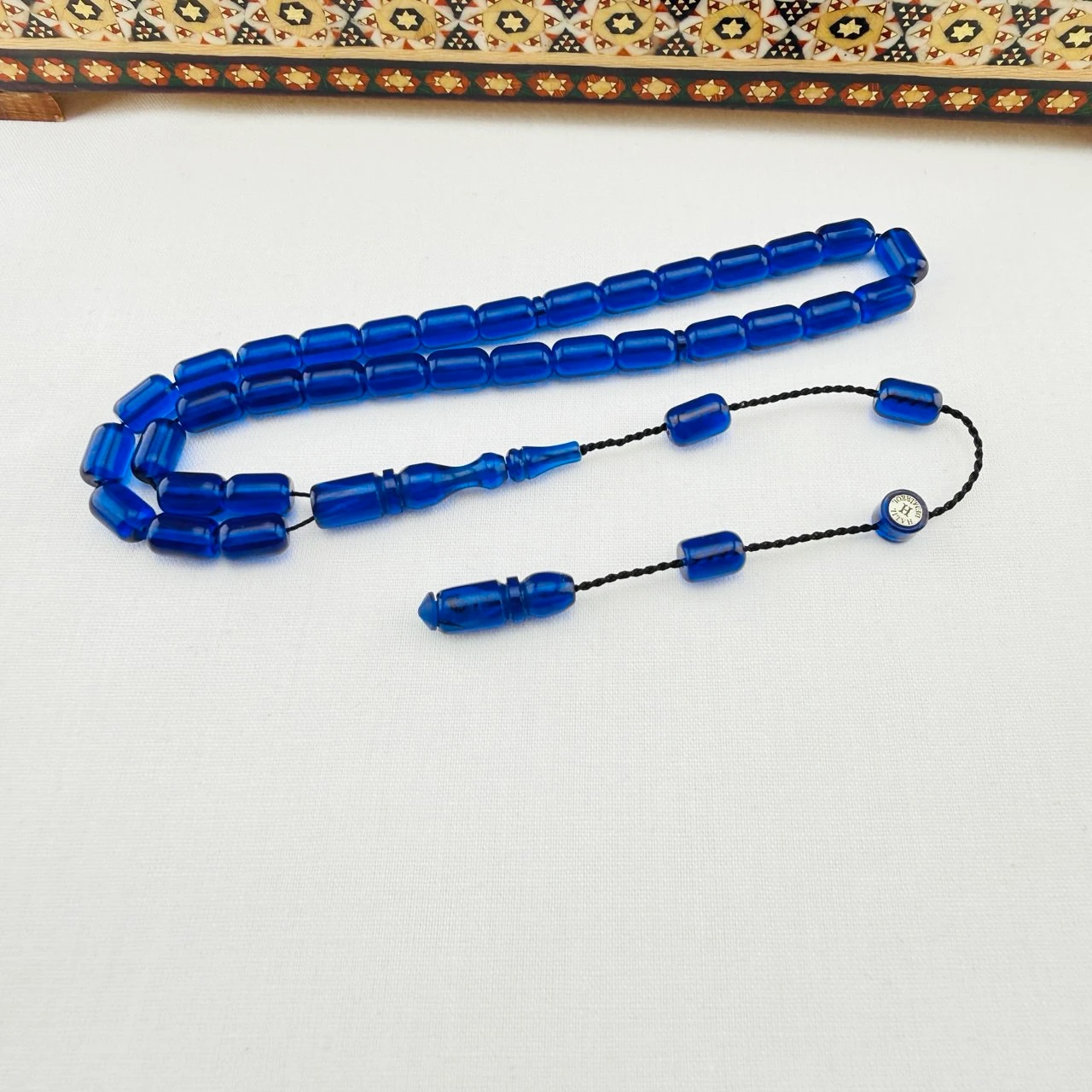 Halil Demirkol Usta İmzalı Mavi Ateş Kehribar Tespih | El Boyu Kapsül Model