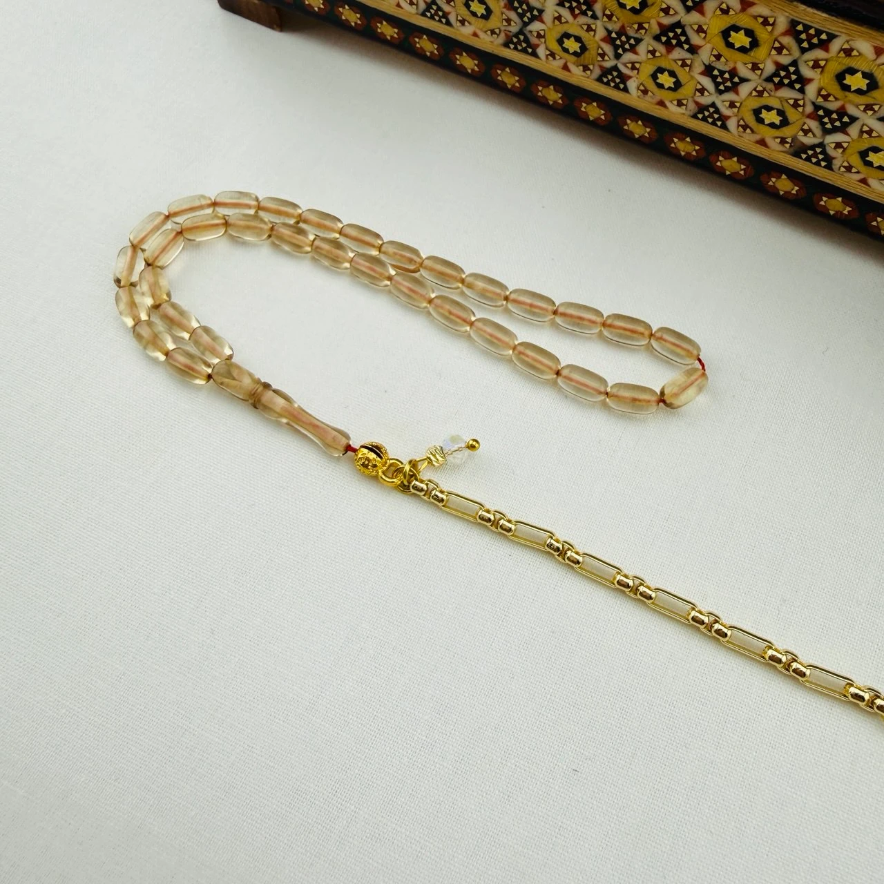 Usta İşi Şeffaf Ateş Kehribar Tespih | Bilek Boyu ve Gümüş Püsküllü Zarif